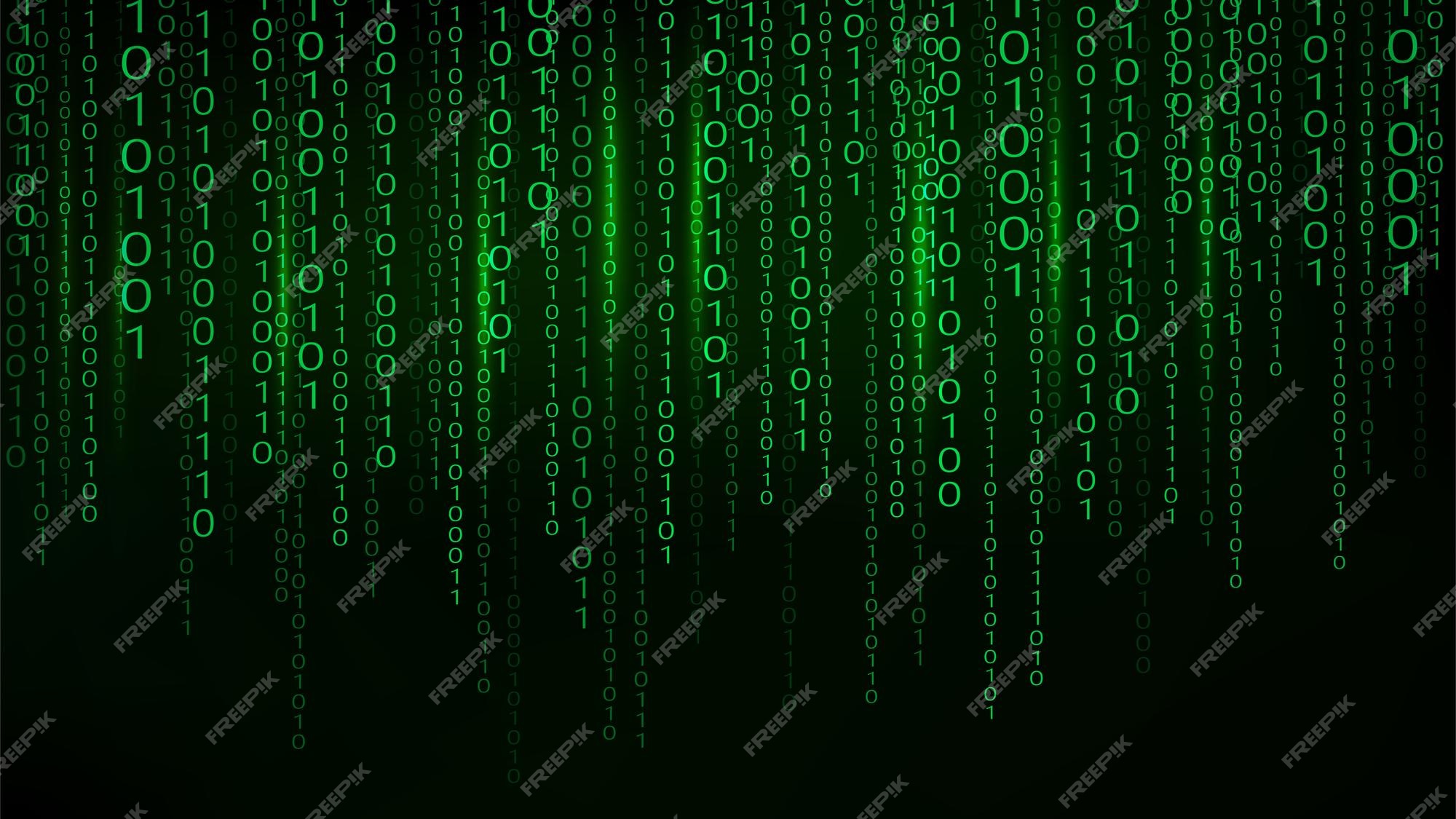Premium Vector. Green matrix background stream of binary code falling numbers on dark backdrop digital computer code coding and hacking vector illustration