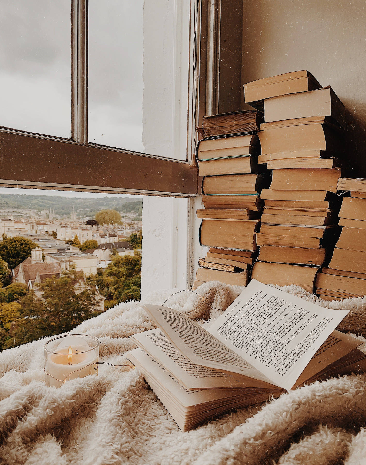 Download Beige Aesthetic Books Wallpaper