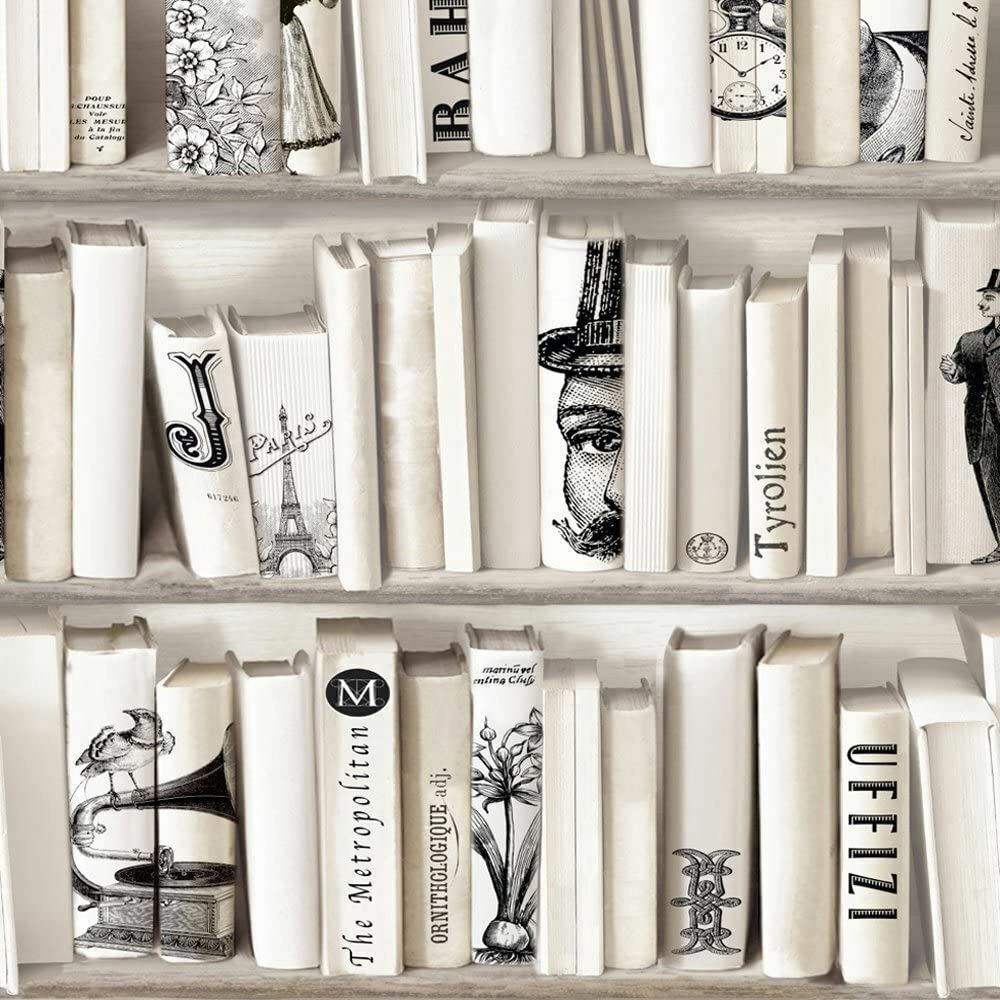 Encyclopedia Cream Beige 572217 Muriva Wallpaper Books Library Bookcase