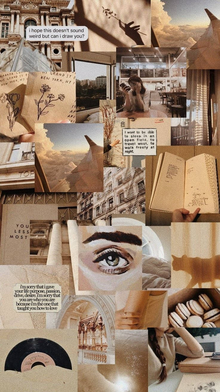 Download Beige Aesthetic Collage Of Books Wallpaper