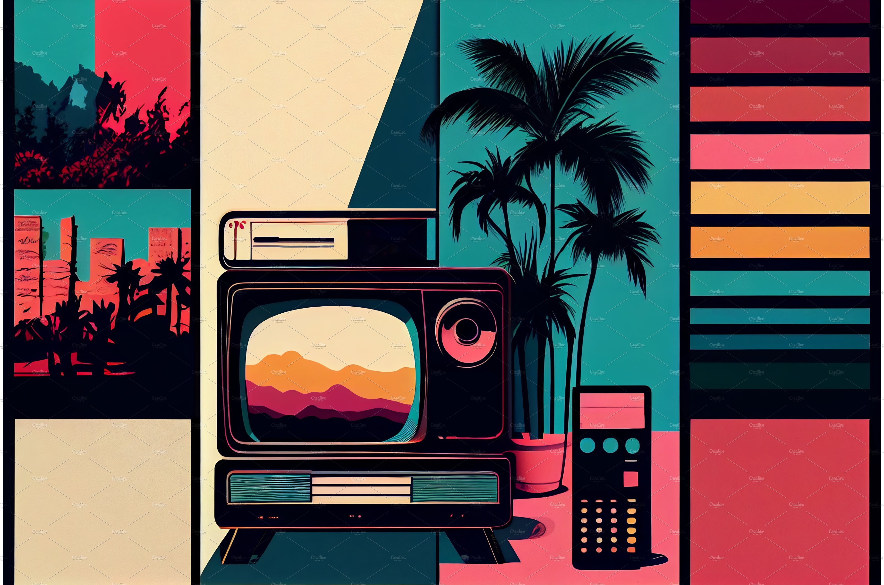 Background in 60s, 70s, 80s style. Abstract Creative Market