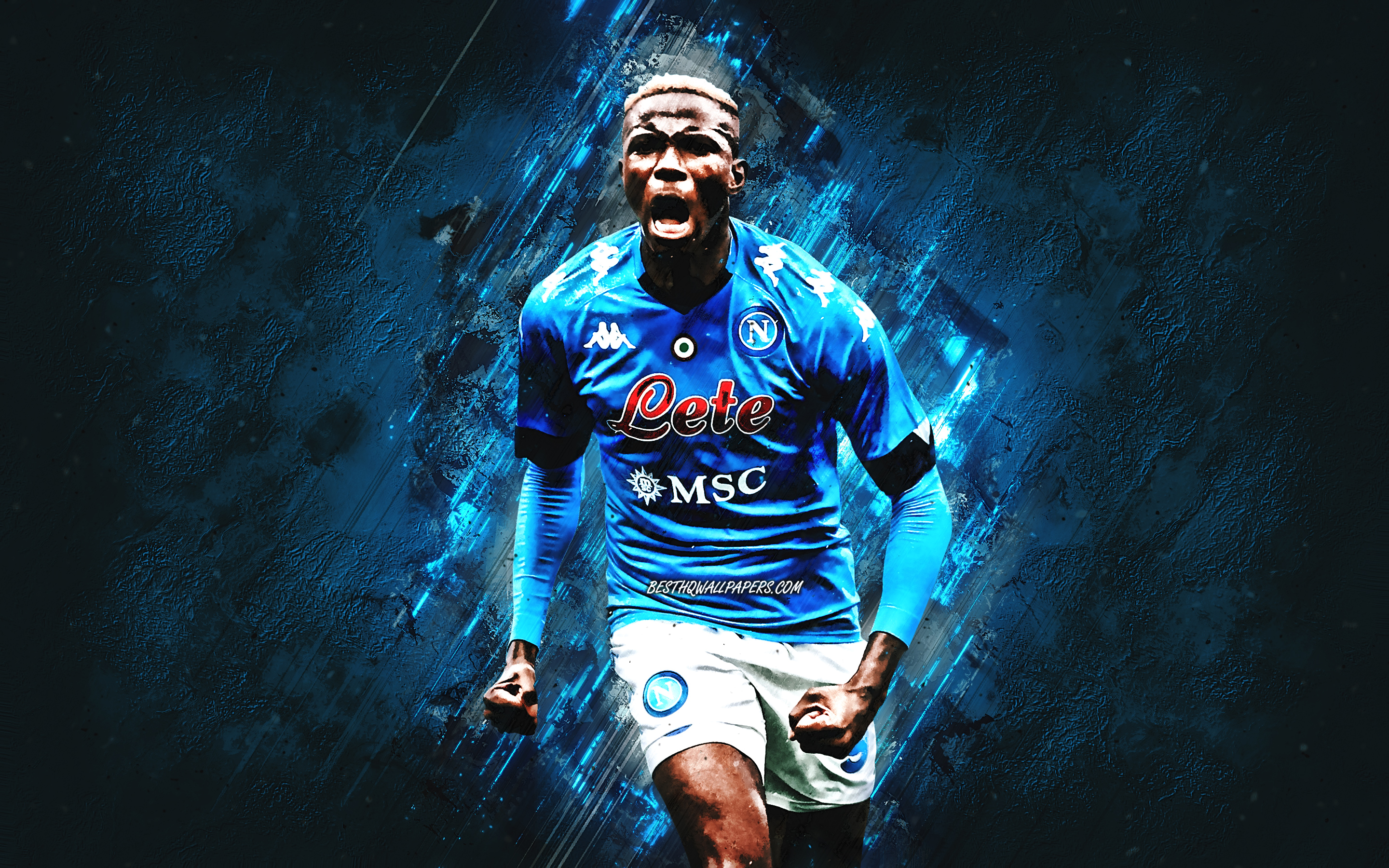 Download wallpaper Victor Osimhen, Napoli, Nigerian footballer, portrait, blue stone background, Serie A, Italy, football for desktop with resolution 2880x1800. High Quality HD picture wallpaper