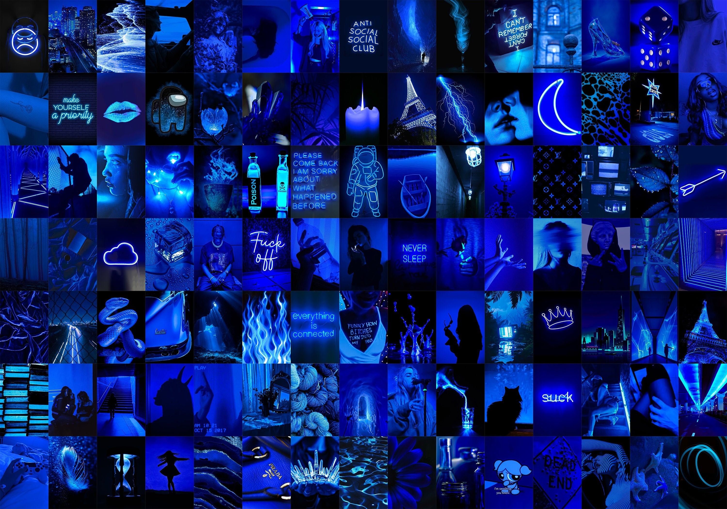 Dark Blue Aesthetic Collage Kit, Grunge