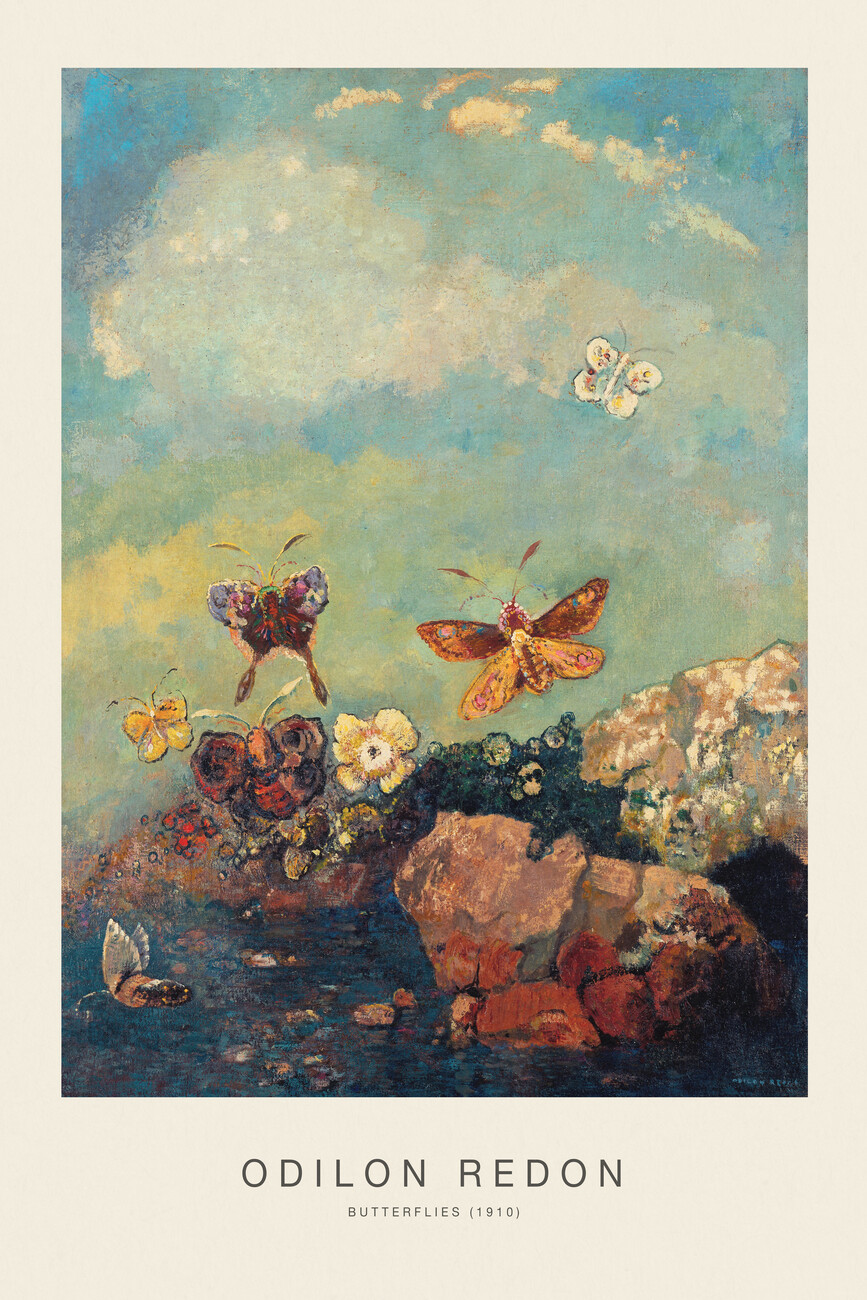 Butterflies (Vintage Nature Painting) Redon Wall Mural