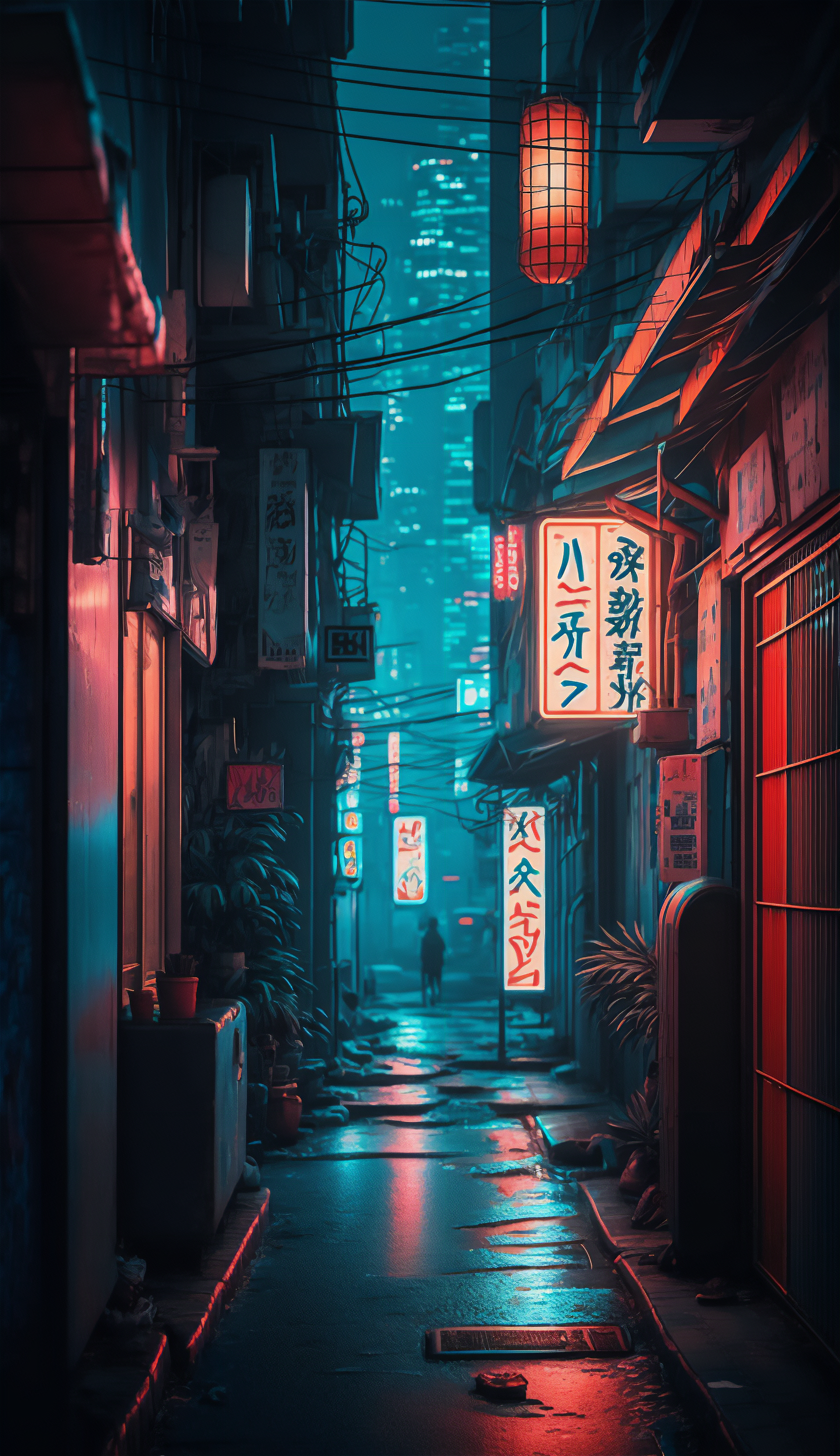 AI art, illustration, colorful, portrait display, Japan, neon, signs, cyberpunk, Japanese, alleywayx3328 Wallpaper