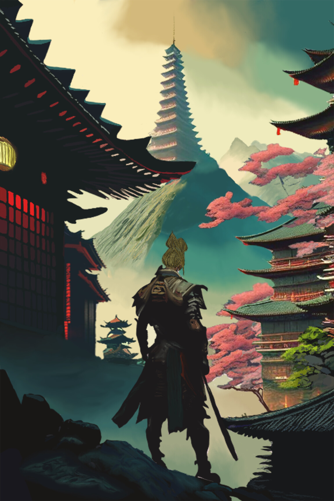Japanese Temple Landscape Concept Concept Art Illustration