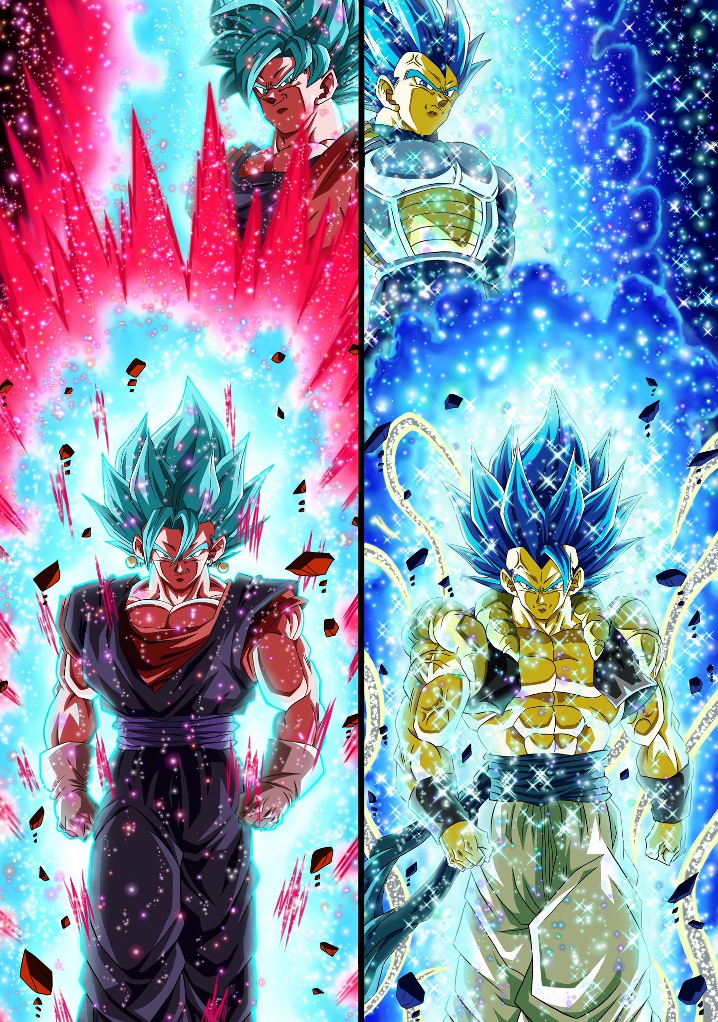 Wallpaper, Dragon Ball, Dragon Ball Super, Son Goku, Vegeta, Vegito, Gogeta, Blue Kaioken, SSJ Blue Evolved 1439x2048