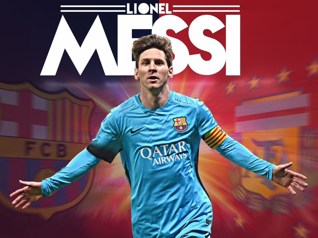 Football player Lionel Messi in blue on the pitch Desktop wallpaper 1024x768