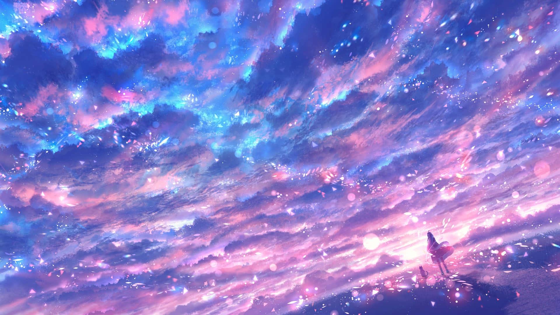 Download Blue Anime Scenic Sunset Sky Wallpaper