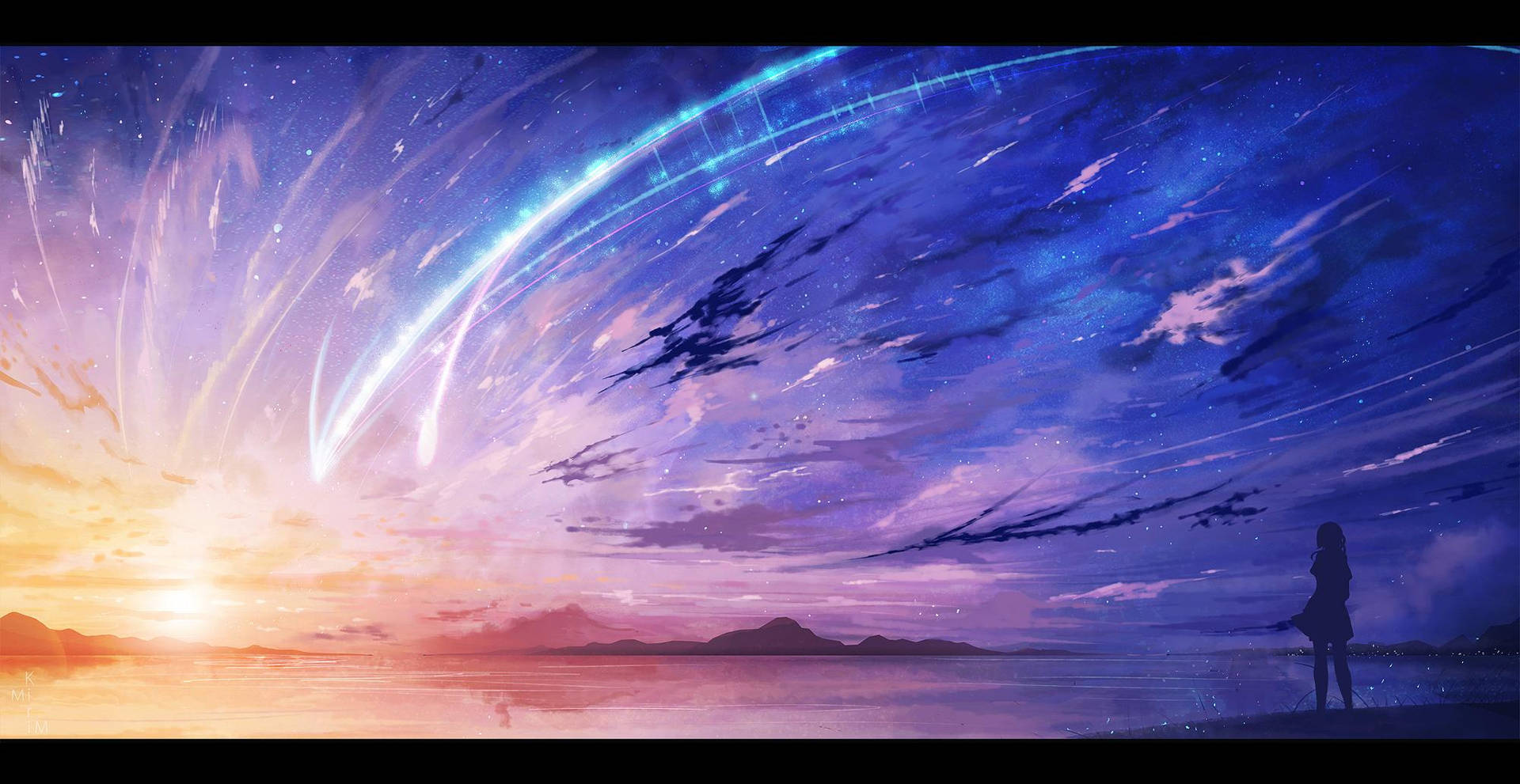 Download Step into the stars and explore Your Name with the magical cosmic anime sky! Wallpaper