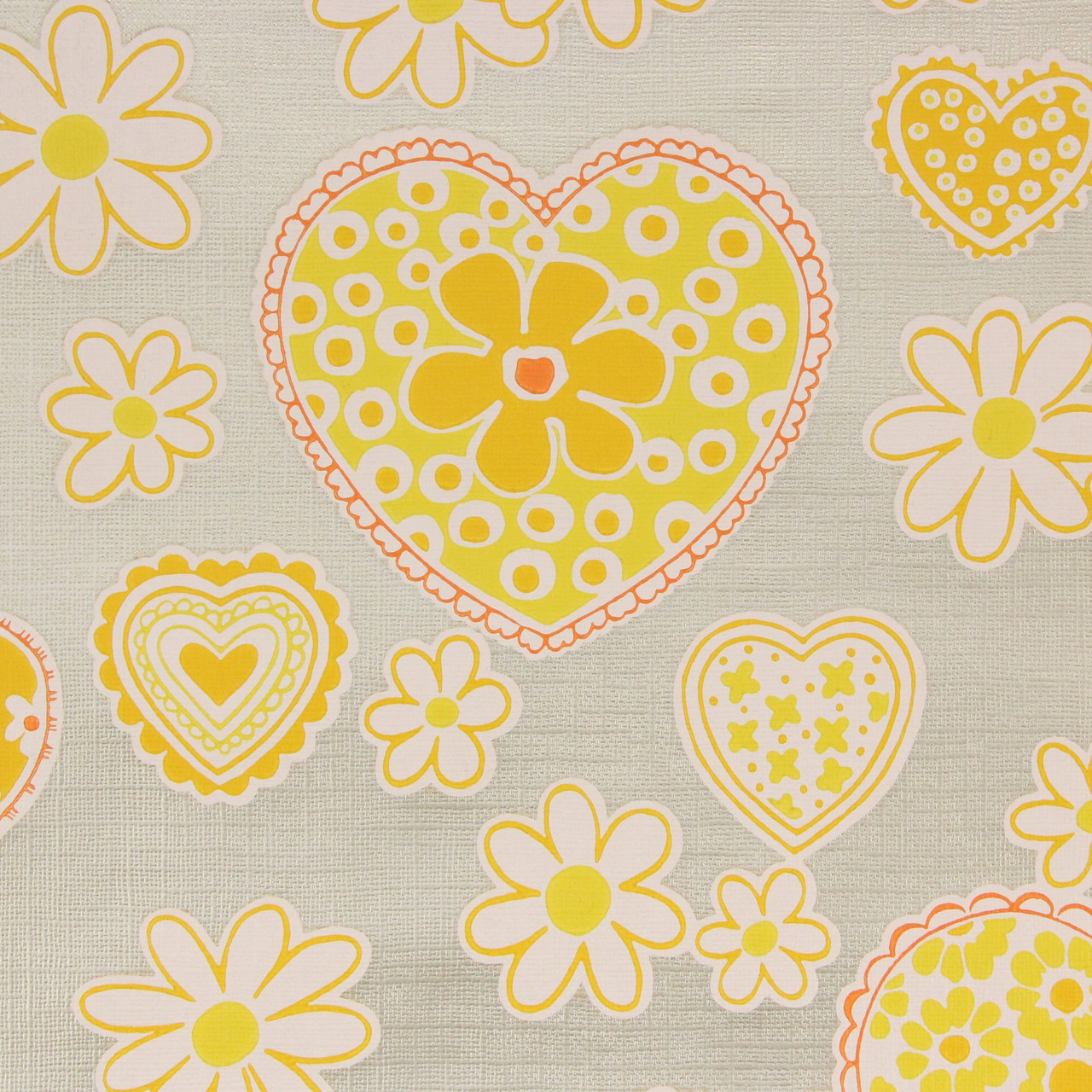 1970s Vintage Wallpaper Retro Yellow Hearts and Flowers's Vintage Wallpaper