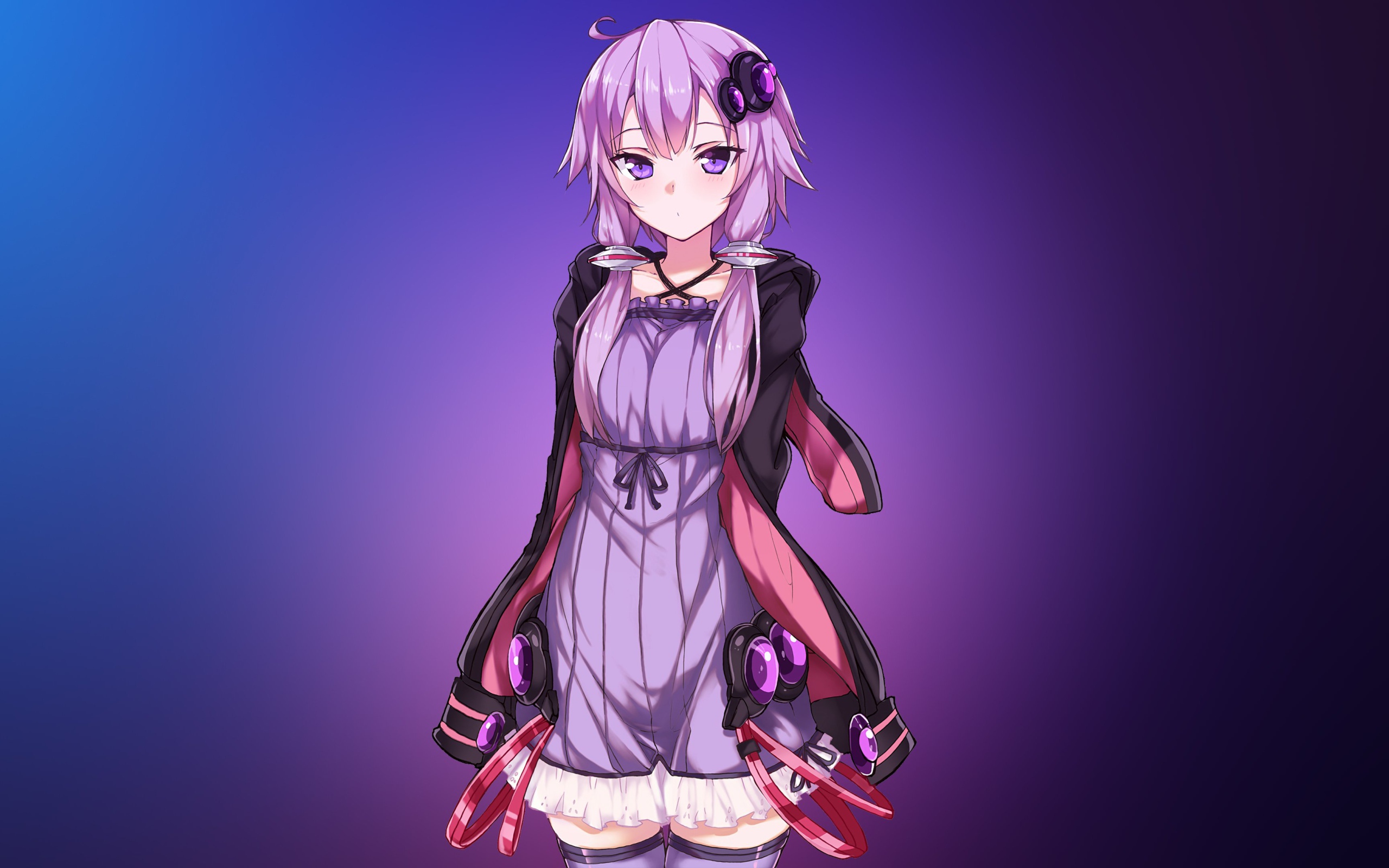 Anime girl Yuzuki Yukari on a purple background Desktop wallpaper 2560x1600