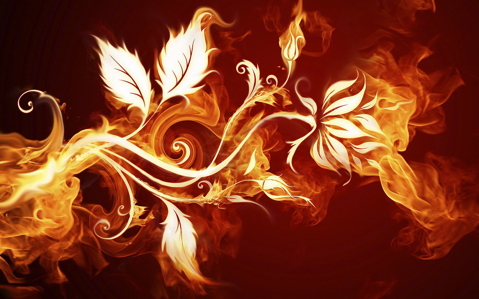 HD desktop wallpaper: Fire, Flower, Flame, Leaf, Artistic, Cgi, Elemental download free picture