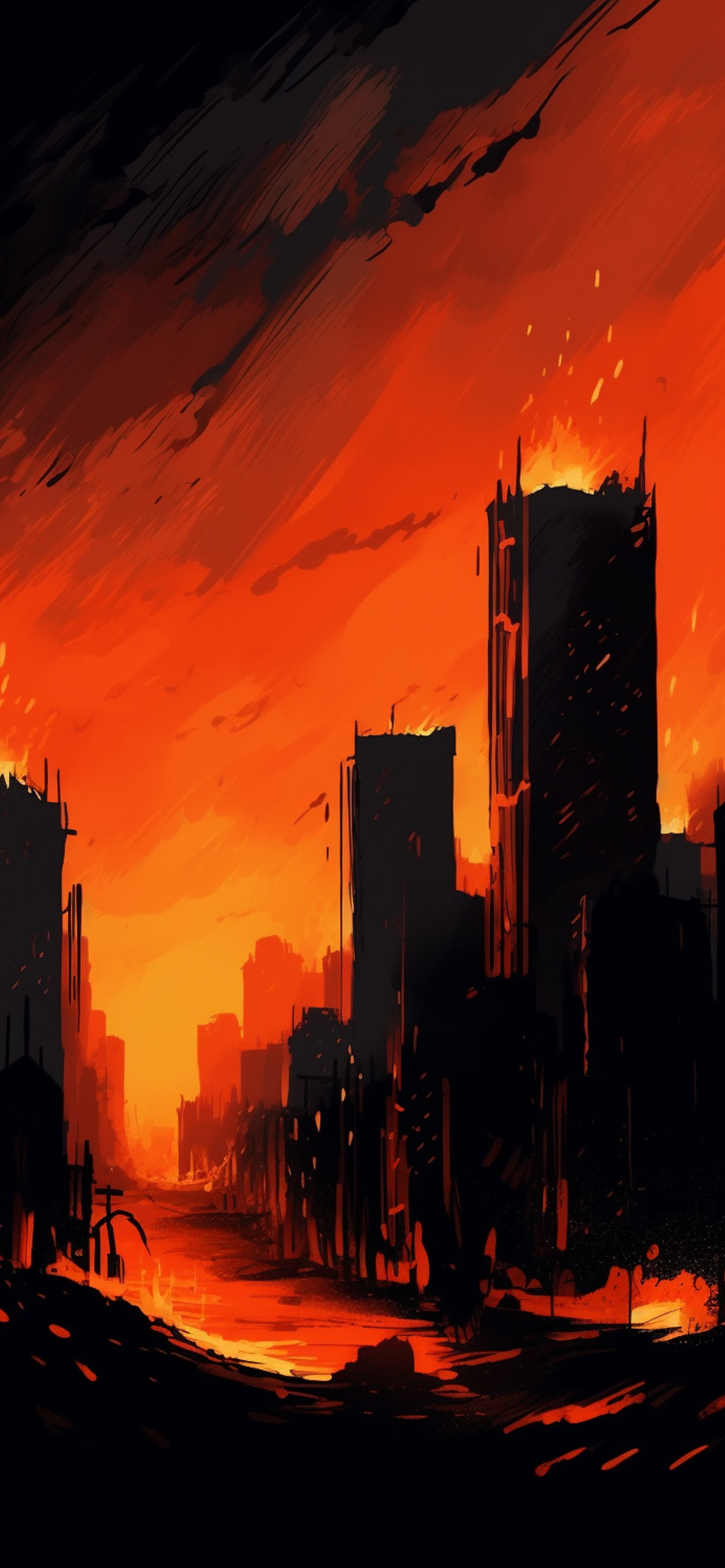 Burning City Black & Orange Wallpaper