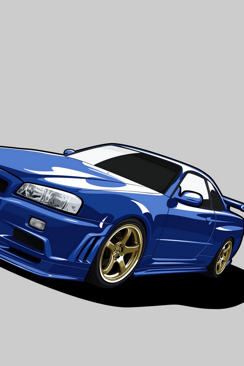 Download Wallpaper 800x1200 Nissan, Skyline, Gt R, R34, Gtr, Blue, Minimalism Iphone 4s 4 For Parallax HD Background