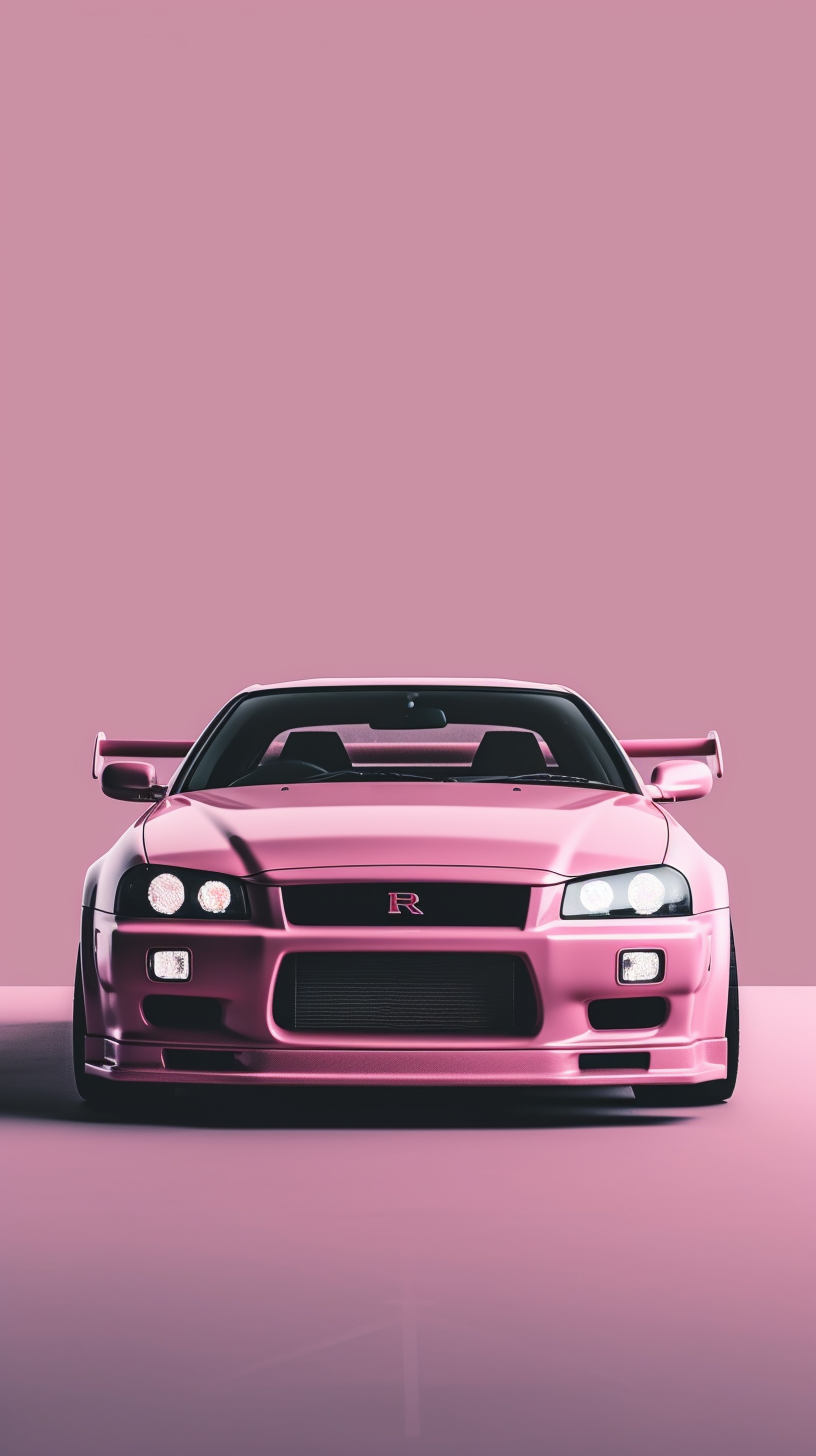 Pink iPhone Nissan R34 Minimalistic Car Wallpaper #Simple #Pink #Cute #Cars #Nissan. Car wallpaper, Pink car, Car iphone wallpaper