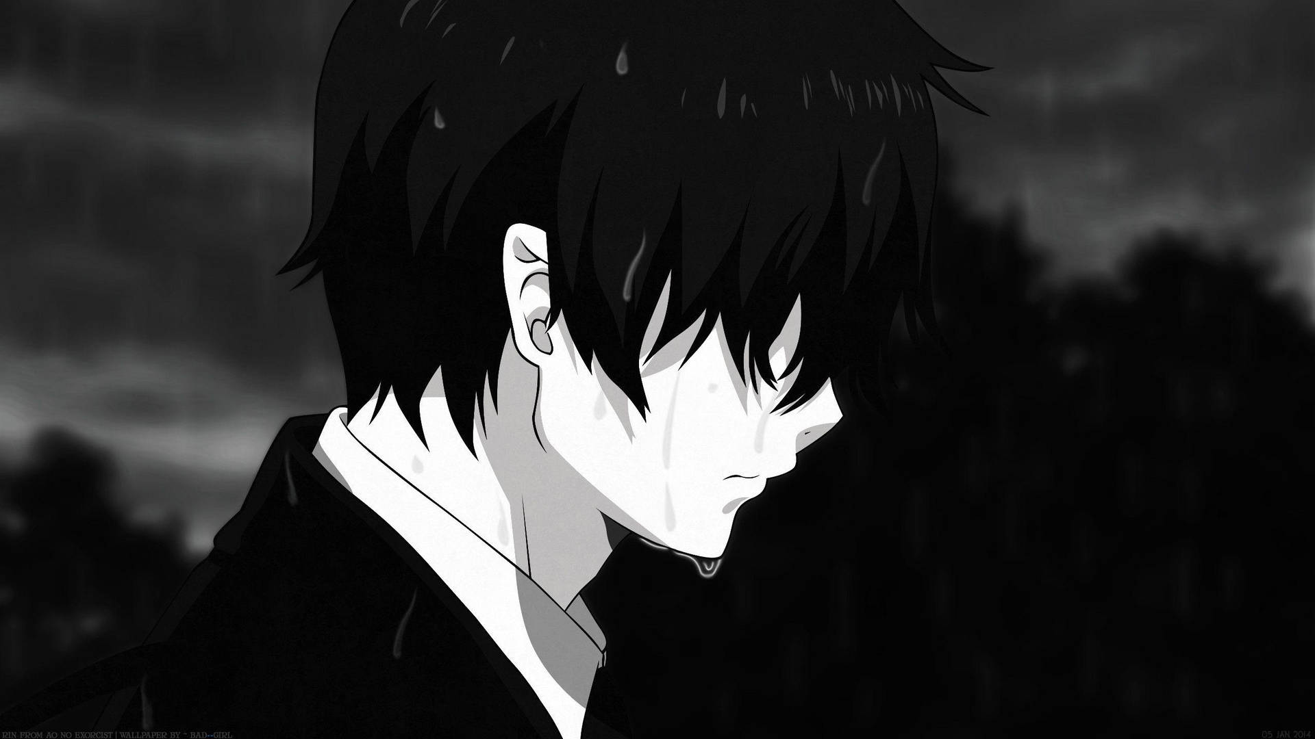 Download Cute Black And White Aesthetic Anime Boy Crying Wallpaper