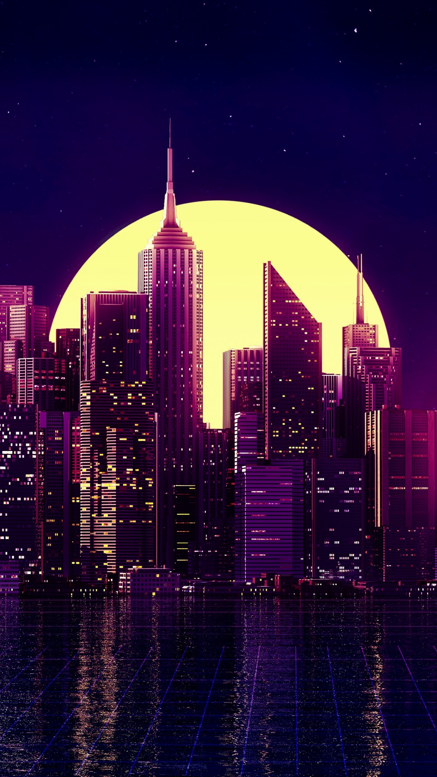 Cityscape Wallpaper 4K, Synthwave, Moon, Neon, Retrowave