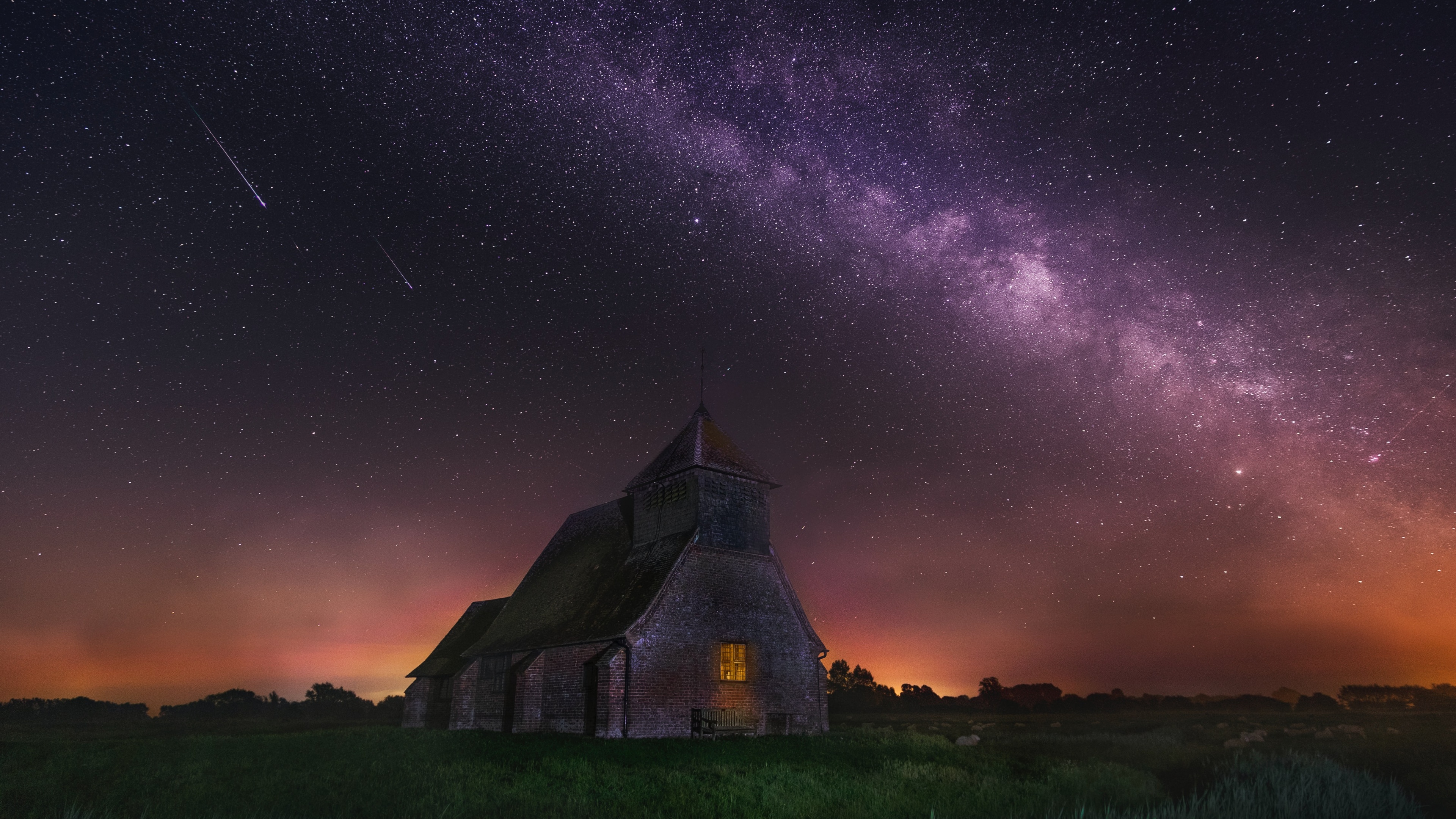 St Thomas à Becket Church Wallpaper 4K, Fairfield, Milky Way