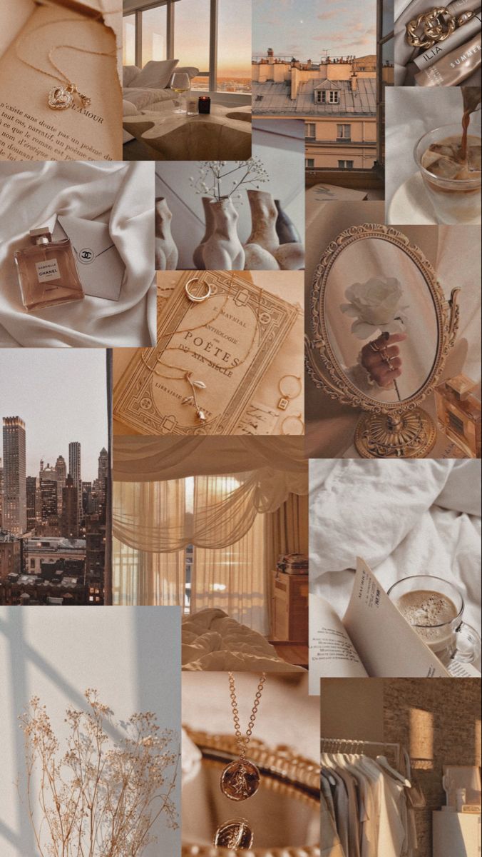 Beige aesthetic collage background. Aesthetic desktop wallpaper, iPhone wallpaper vintage, Aesthetic iphone wallpaper