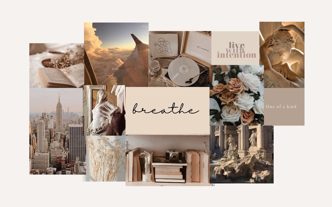 Beige aesthetic wallpaper collage. Desktop wallpaper art, Cute laptop wallpaper, Desktop wallpaper design
