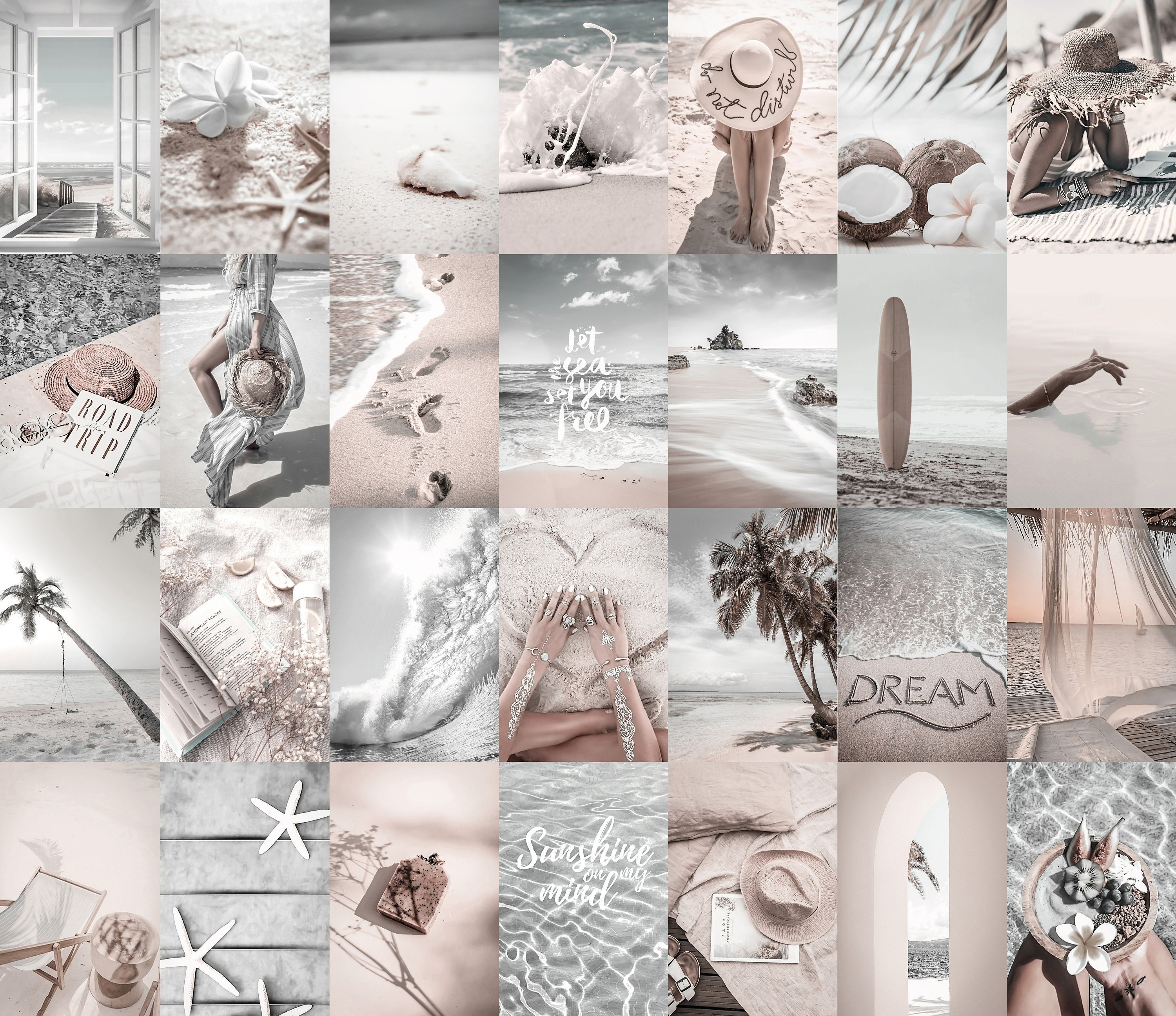 120pcs Neutral Beach Wall Collage Kit Aesthetic Boho Beach