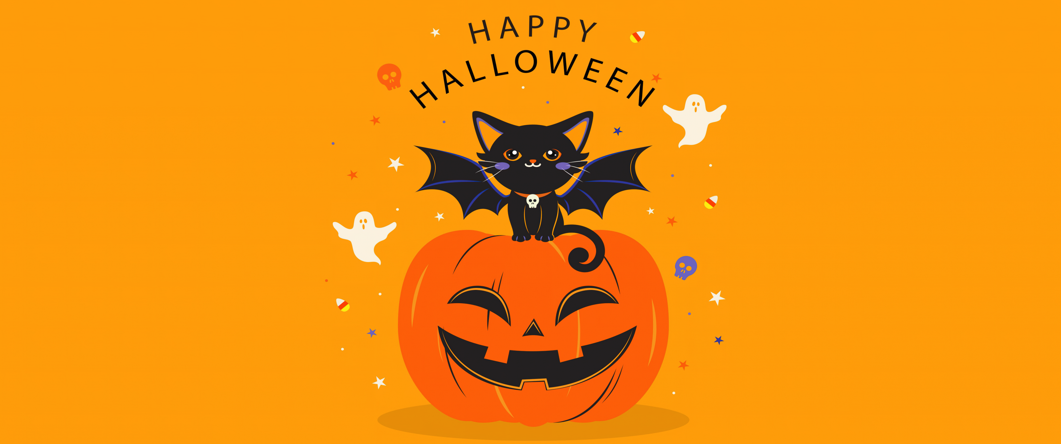 Happy Halloween Wallpaper 4K, Halloween Bats, Halloween Pumpkin