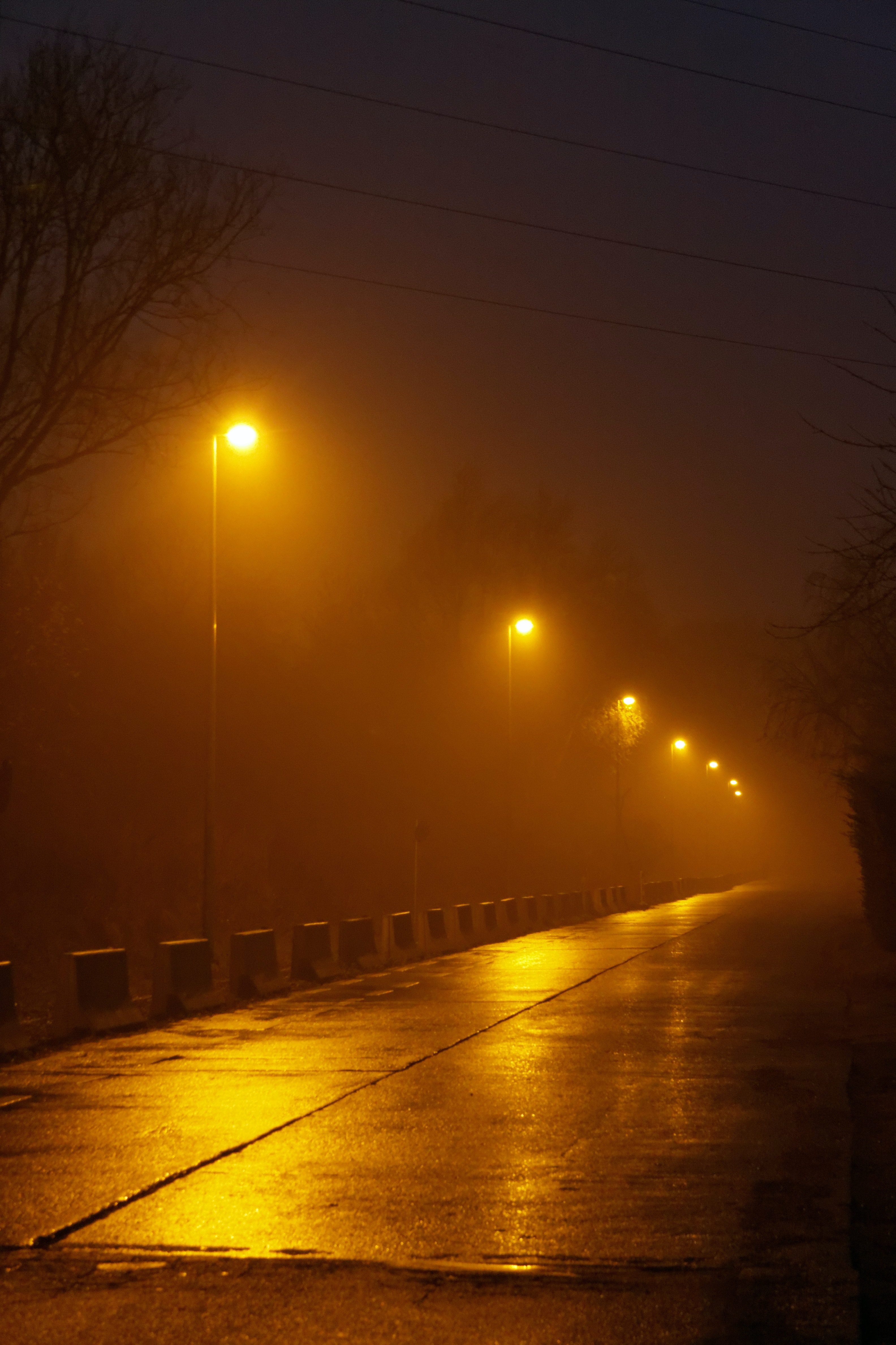 Dim Streetlight at Night in Fog · Free
