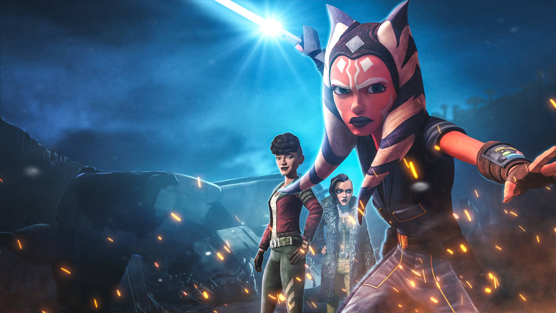 Download Ahsoka Tano In A Battle Stance Wallpaper