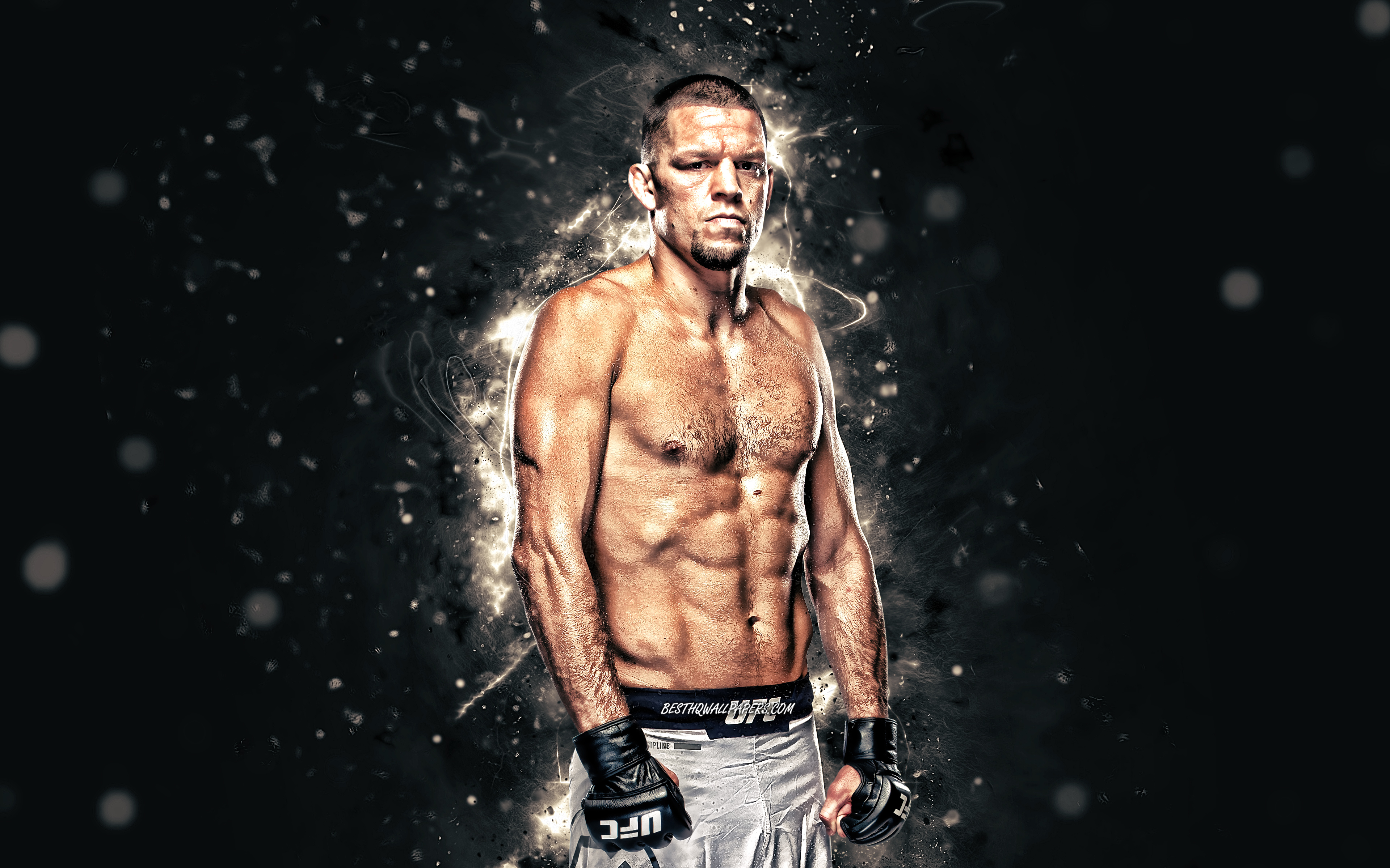 Download wallpaper Nate Diaz, 4k, white neon lights, american fighters, MMA, UFC, Mixed martial arts, Nate Diaz 4K, UFC fighters, MMA fighters, Nathan Donald Diaz for desktop with resolution 3840x2400. High Quality