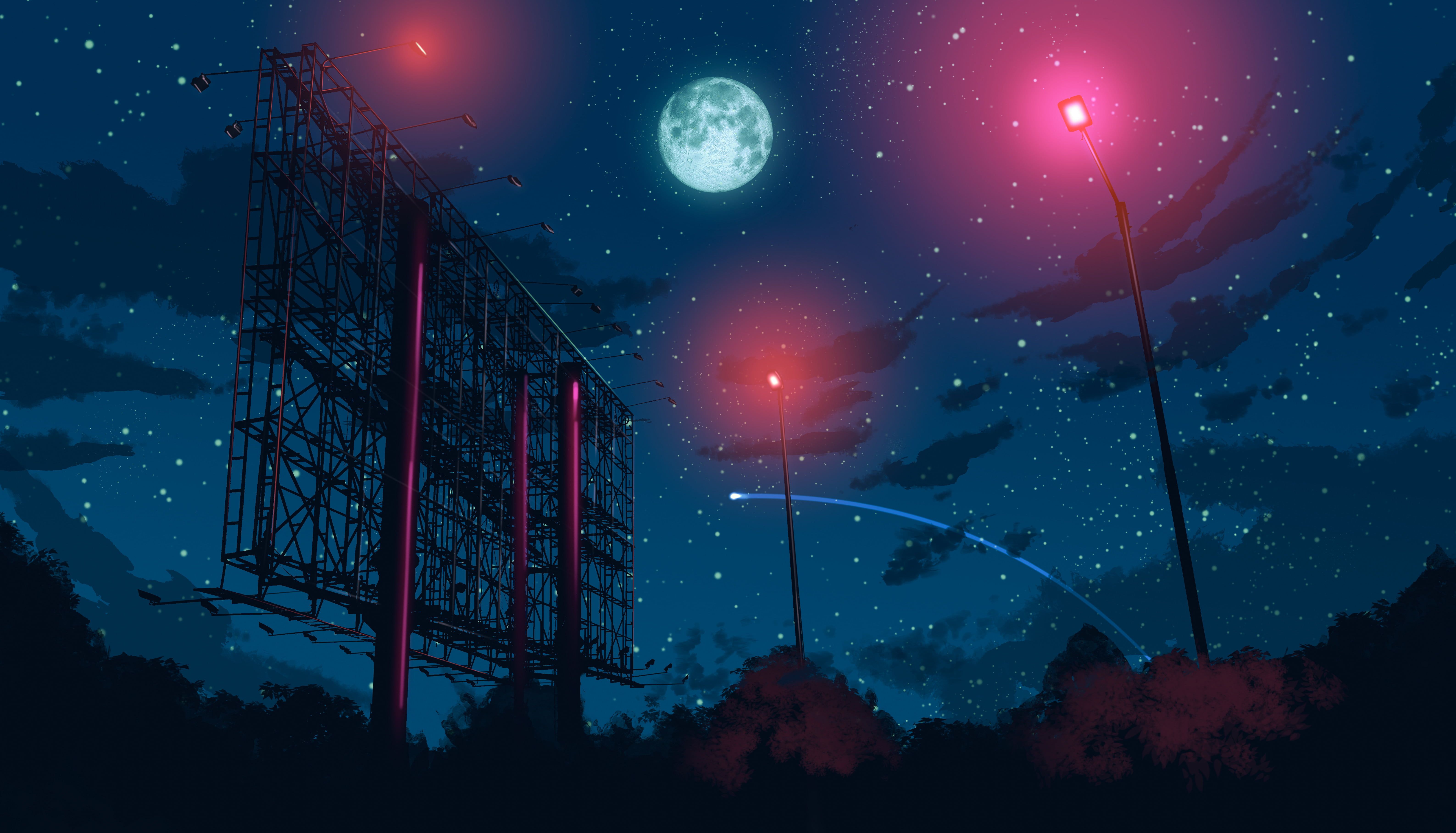 anime #Moon street light night sky #stars digital art #artwork #digital K #wallpaper #hdwallpaper #des. Night sky wallpaper, Anime scenery wallpaper, Sky anime