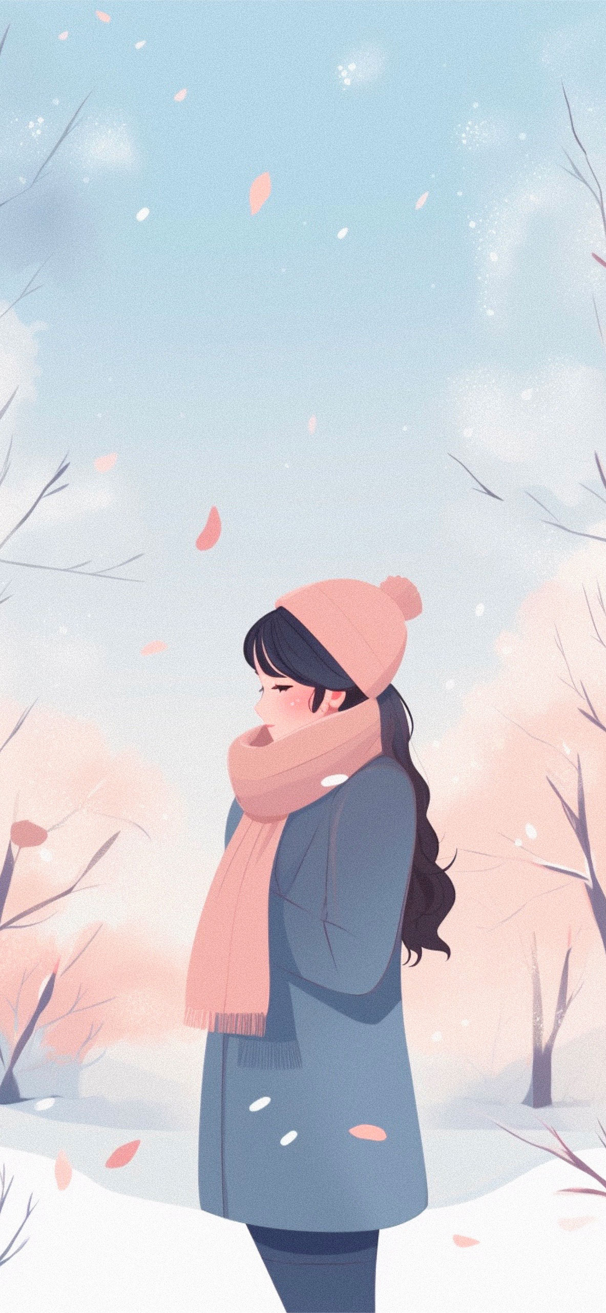 Thoughtful Girl in Winter Garden Wallpaper Wallpaper HD