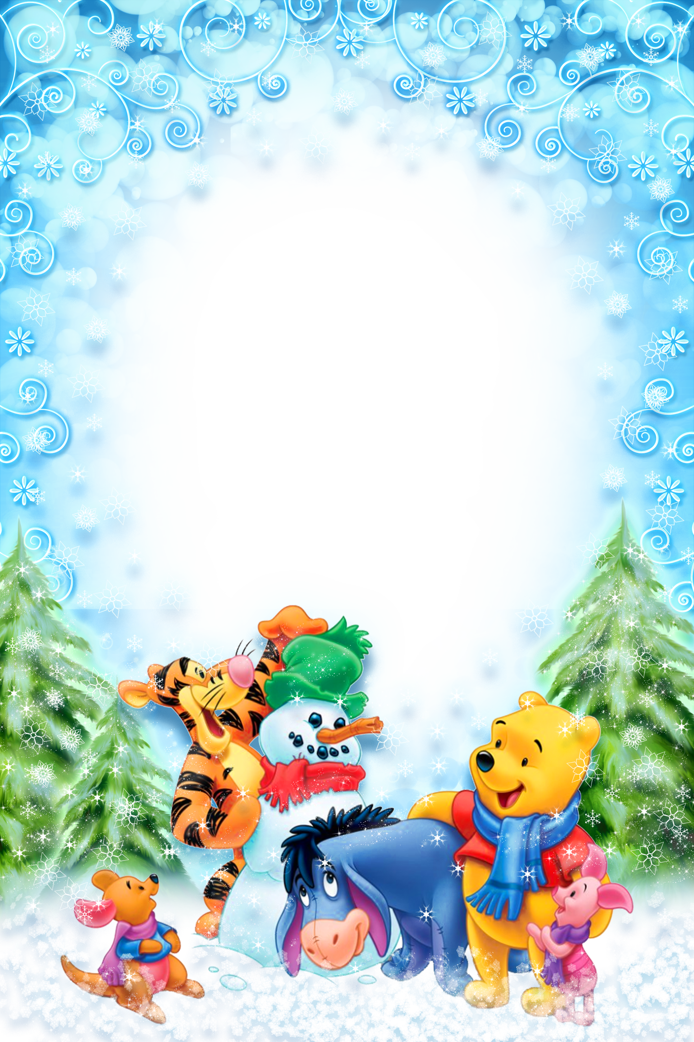 Christmas Kids Winter Photo Frame with Winnie the Pooh and Friends​-Quality Free Image and Transparent PNG Clipart