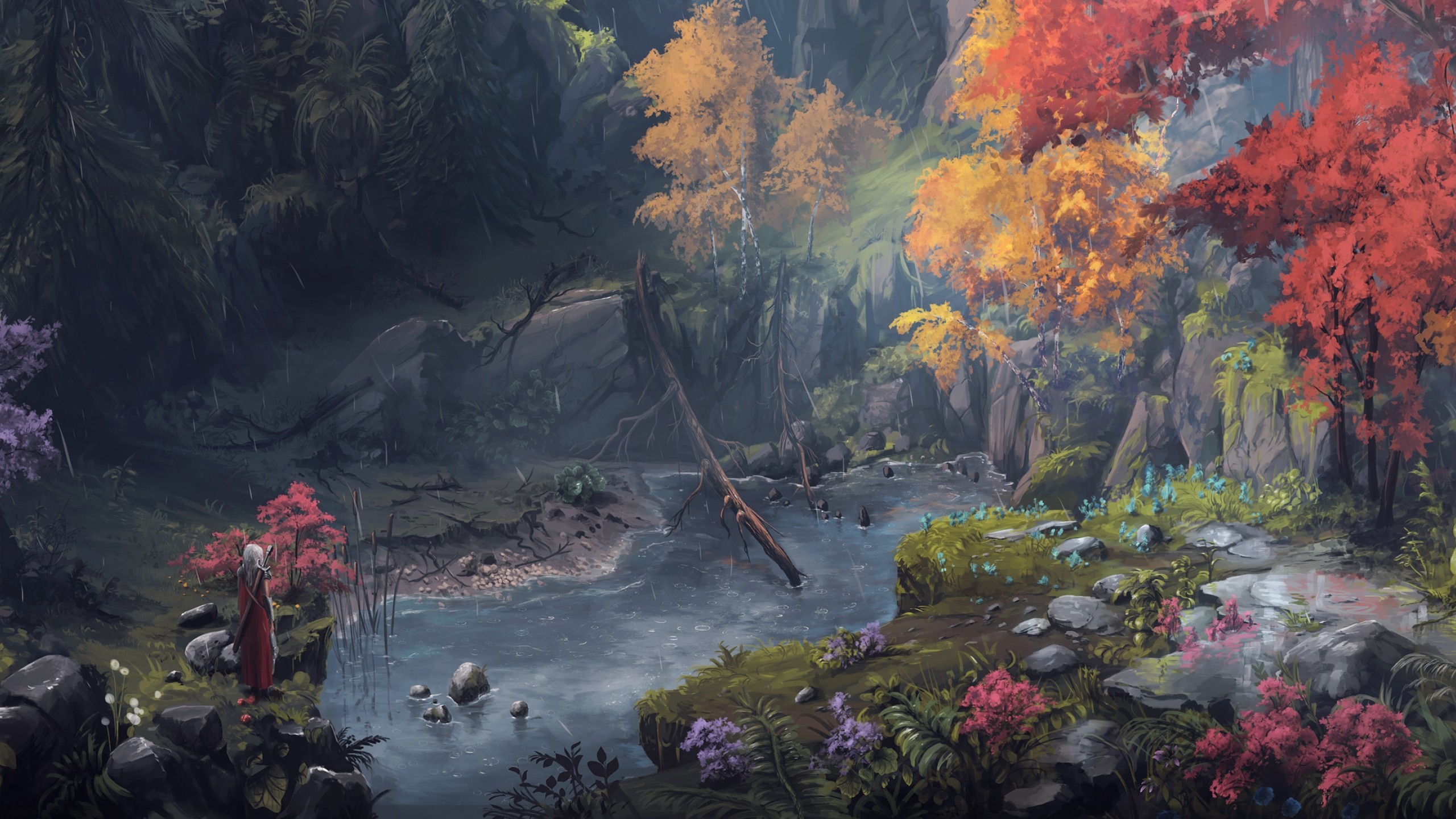 artwork, fantasy art, river, forest, digital artx1440 Wallpaper