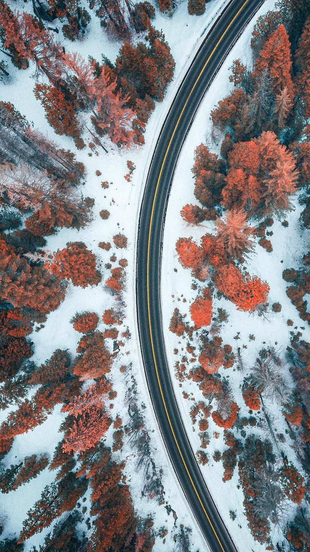 Road And Snow iPhone Wallpaper. Drone image, Aerial photography, Photography