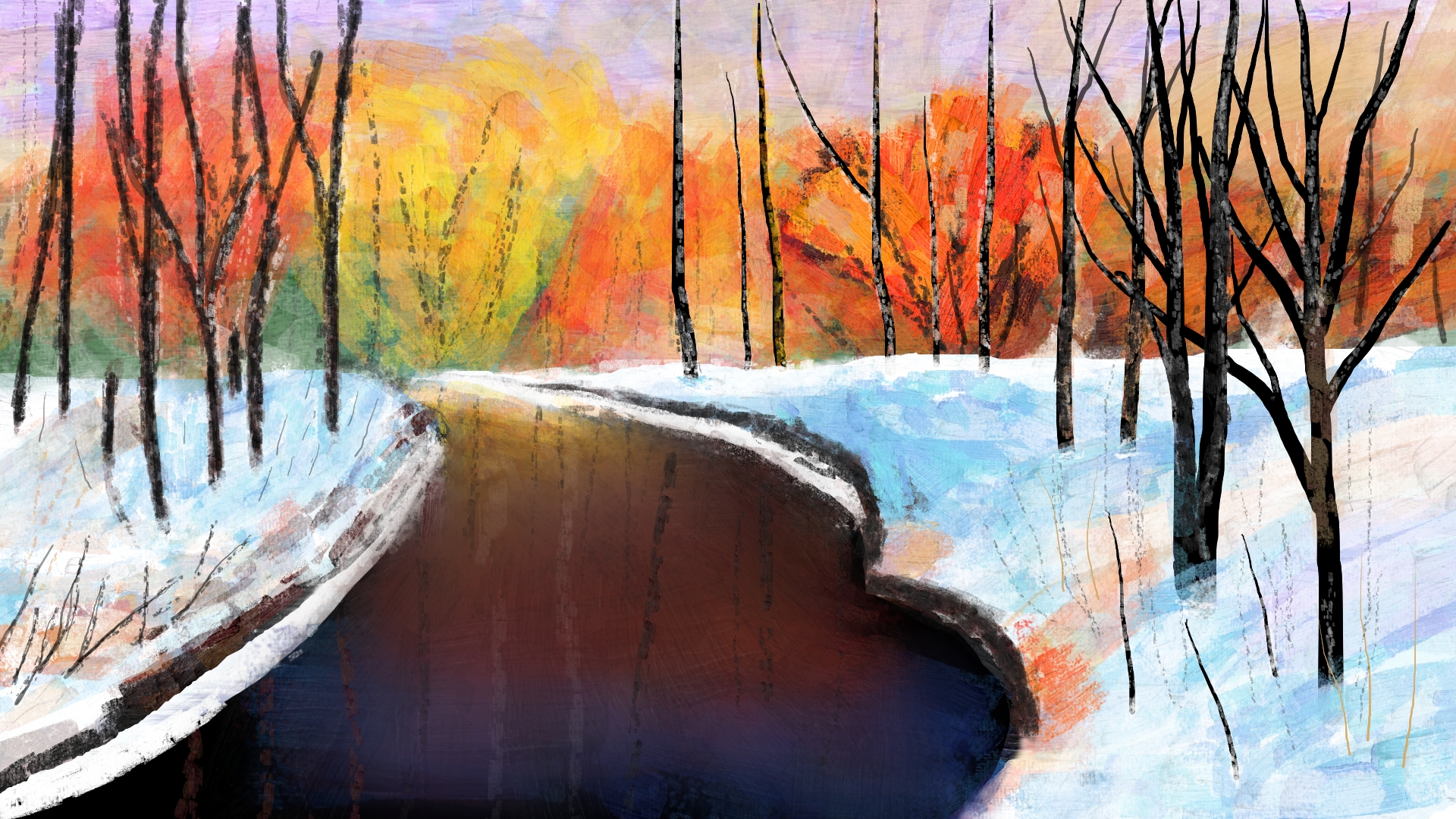 Digital Painting Digital Art Nature Abstract Winter Wallpaper:1920x1080