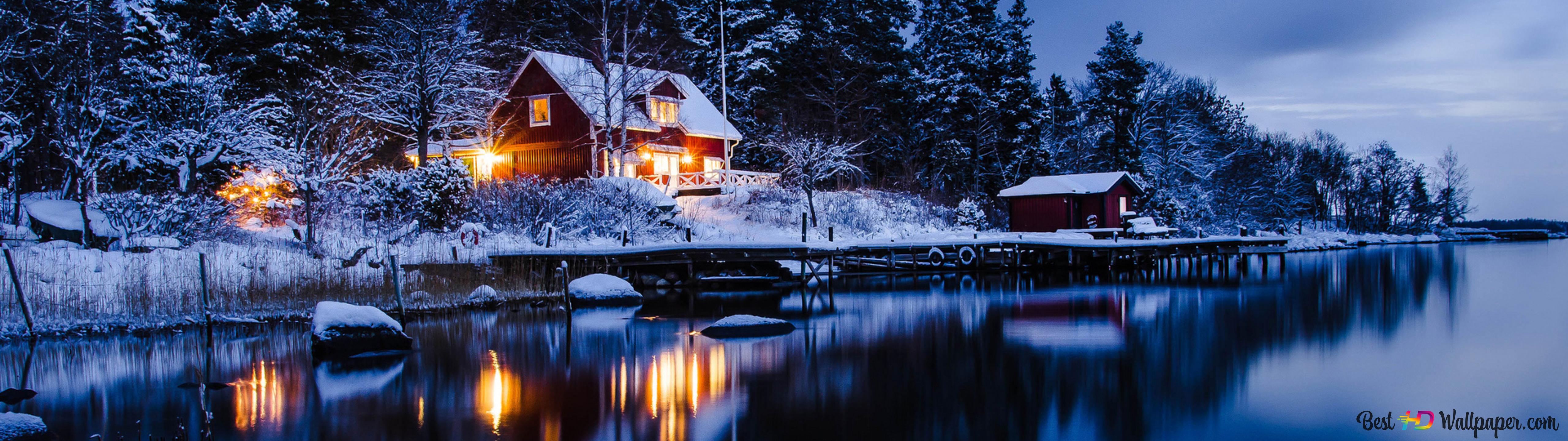 Beautiful Night in the Winter 4K wallpaper download