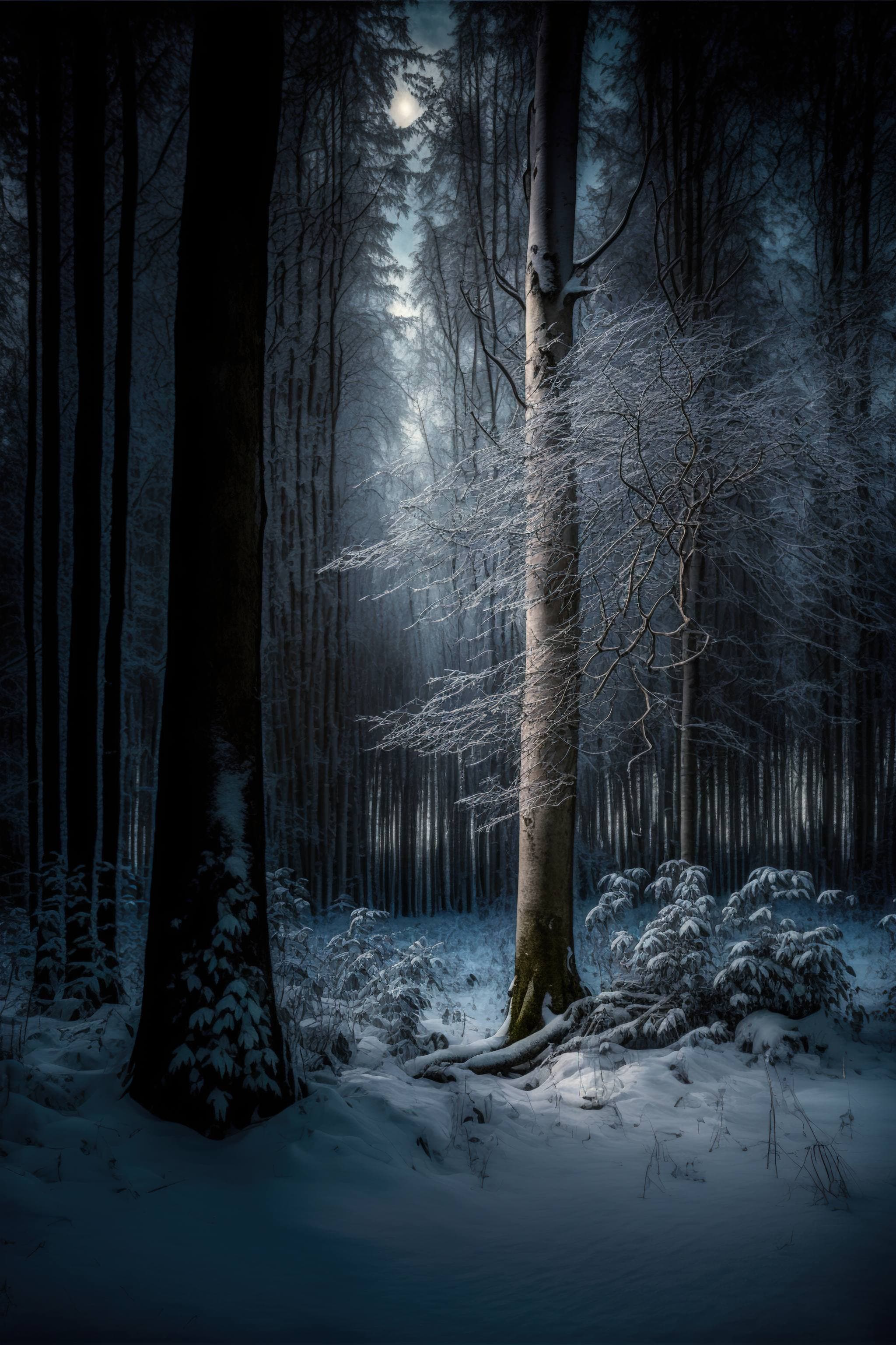 A snowy forest with trees