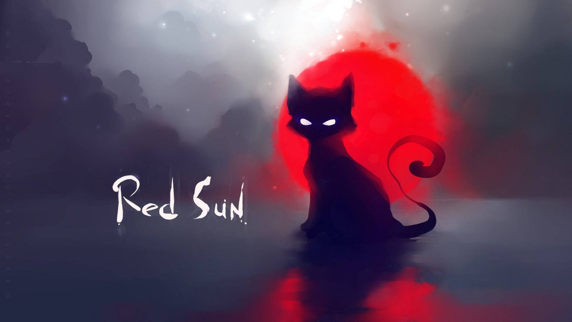 Download Cat Art Black Cat Red Sun Wallpaper
