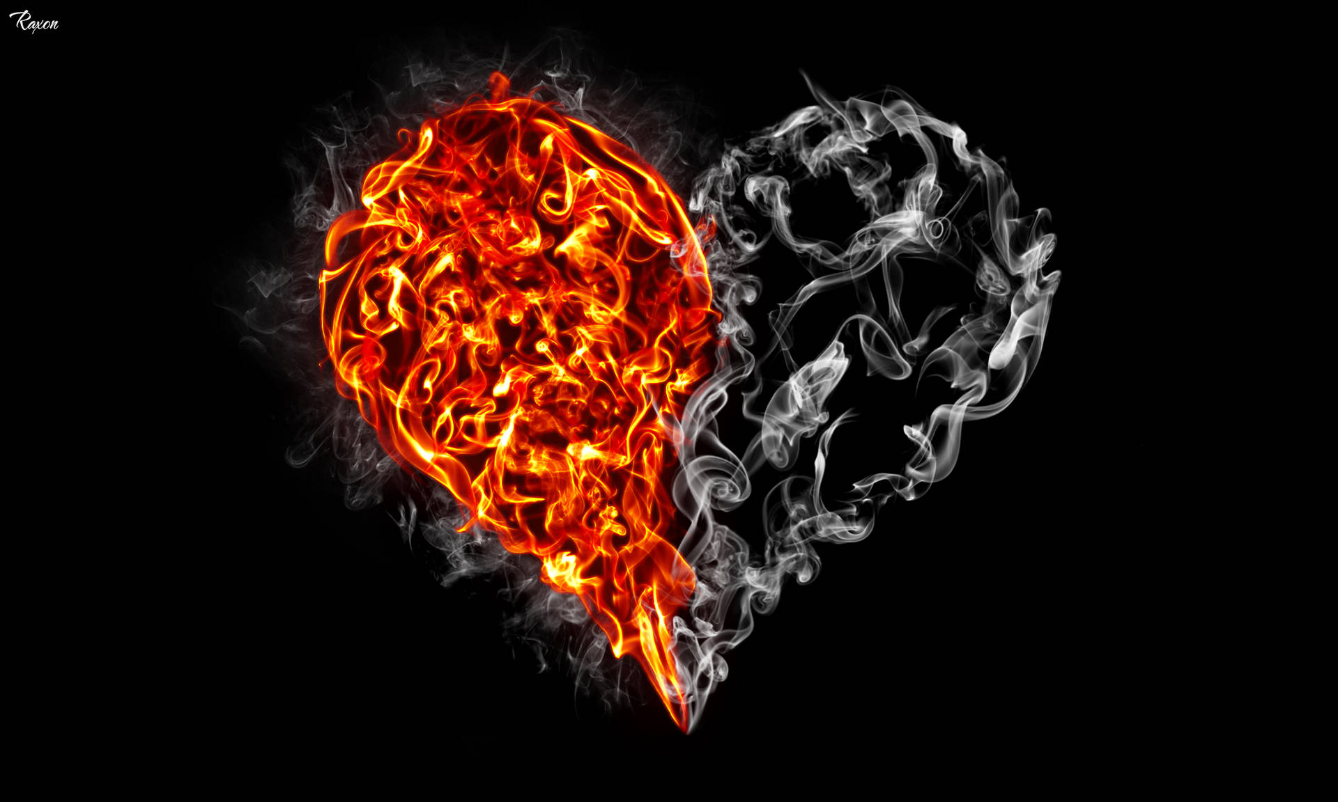 Download Half Fire And Smoke Cute Heart Wallpaper