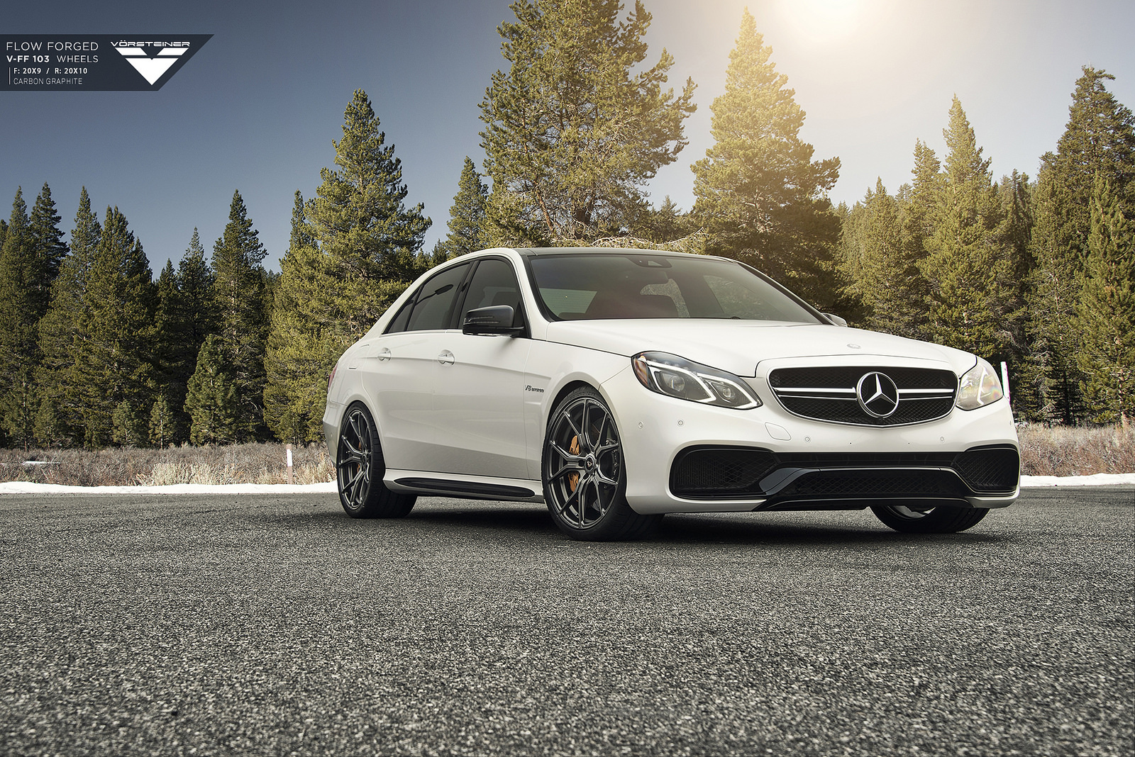 White Mercedes Benz E63 AMG With Vorsteiner Wheels