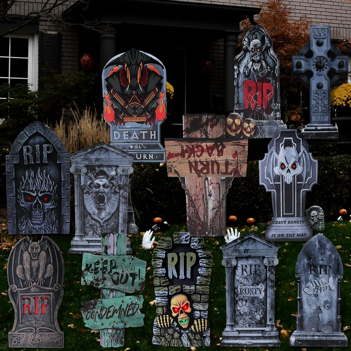 $9 Mo Sintuff 12 Pcs Large Halloween Tombstone 24 Inch Graveyard Yard Stakes Signs Cemetery Tombstone Haunted Mound Halloween Outdoor Decorations For Scared Atmosphere Garden Cemetery Stakes Signs Tombstone. Buy Now, Pay Later