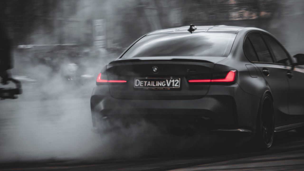 Wallpaper bmw, car, black, drift, smoke hd, picture, image