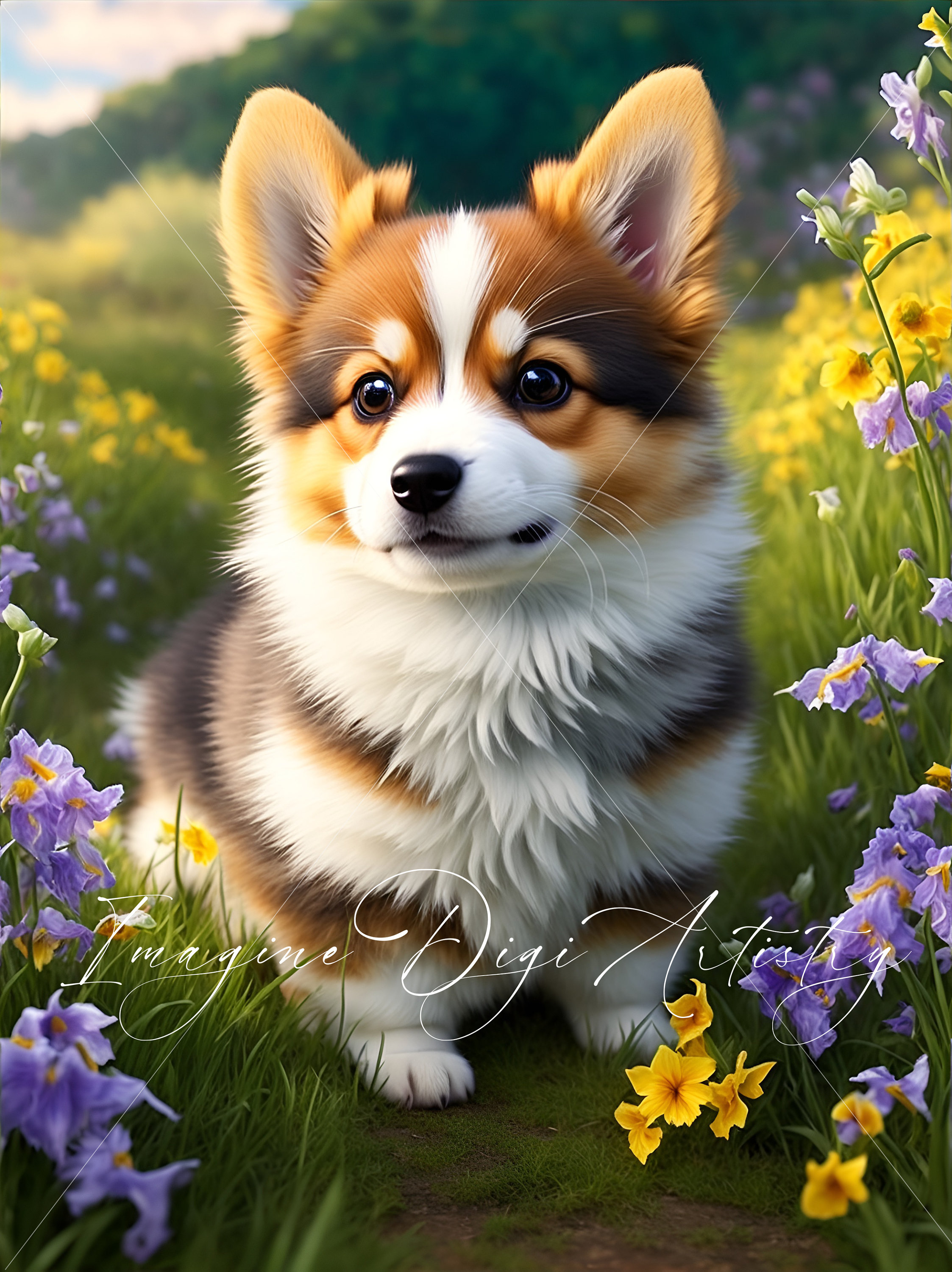Cute Corgi Puppy in the Woods Digital Art for Mobile
