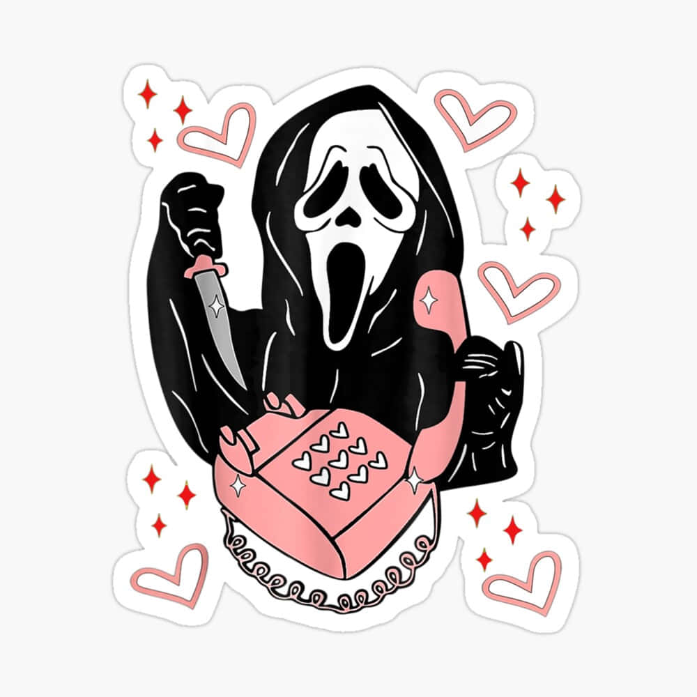 Download Cute Ghostface With Pink Telephone Wallpaper