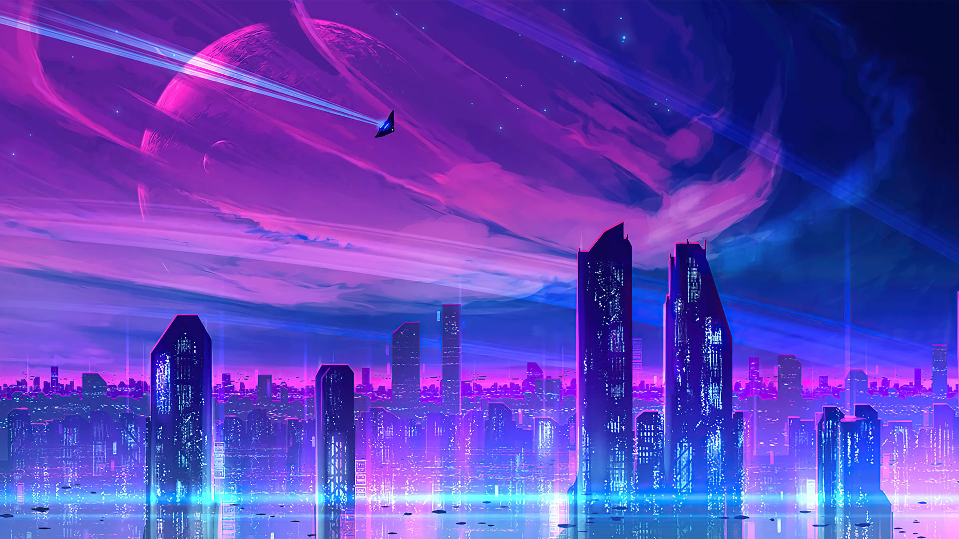 Download Neon Purple Modern City Wallpaper