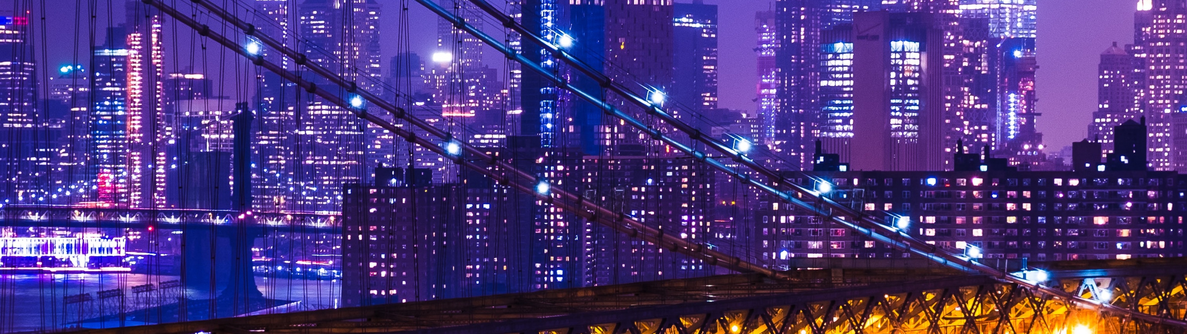 New York City Wallpaper 4K, Purple aesthetic, Night