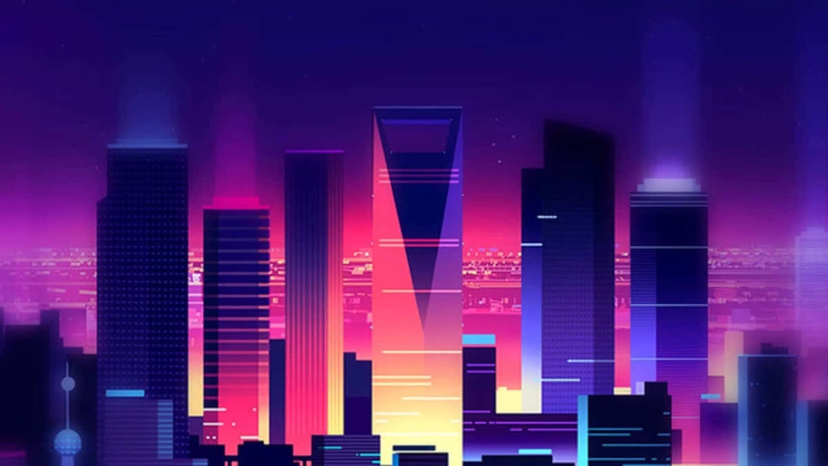 Download Lo Fi Desktop Geomtric Purple City Wallpaper