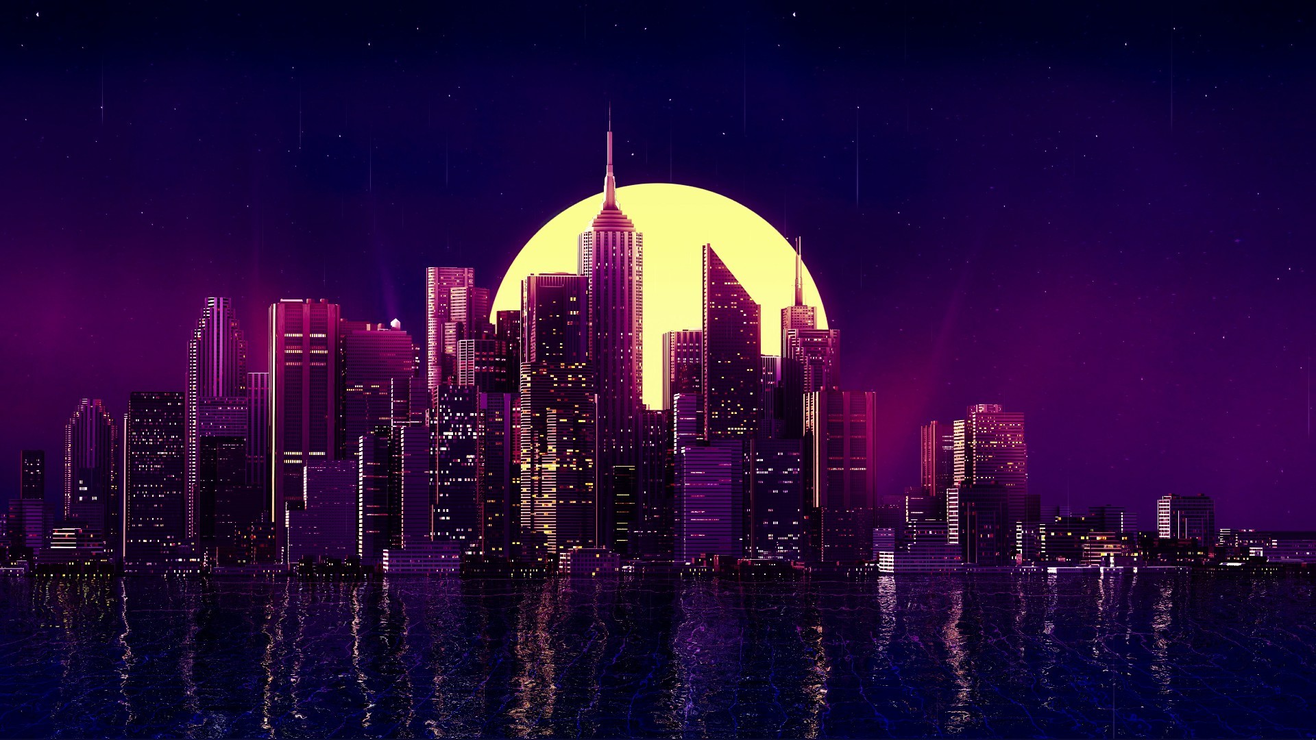 Wallpaper / neon, city, purple background free download