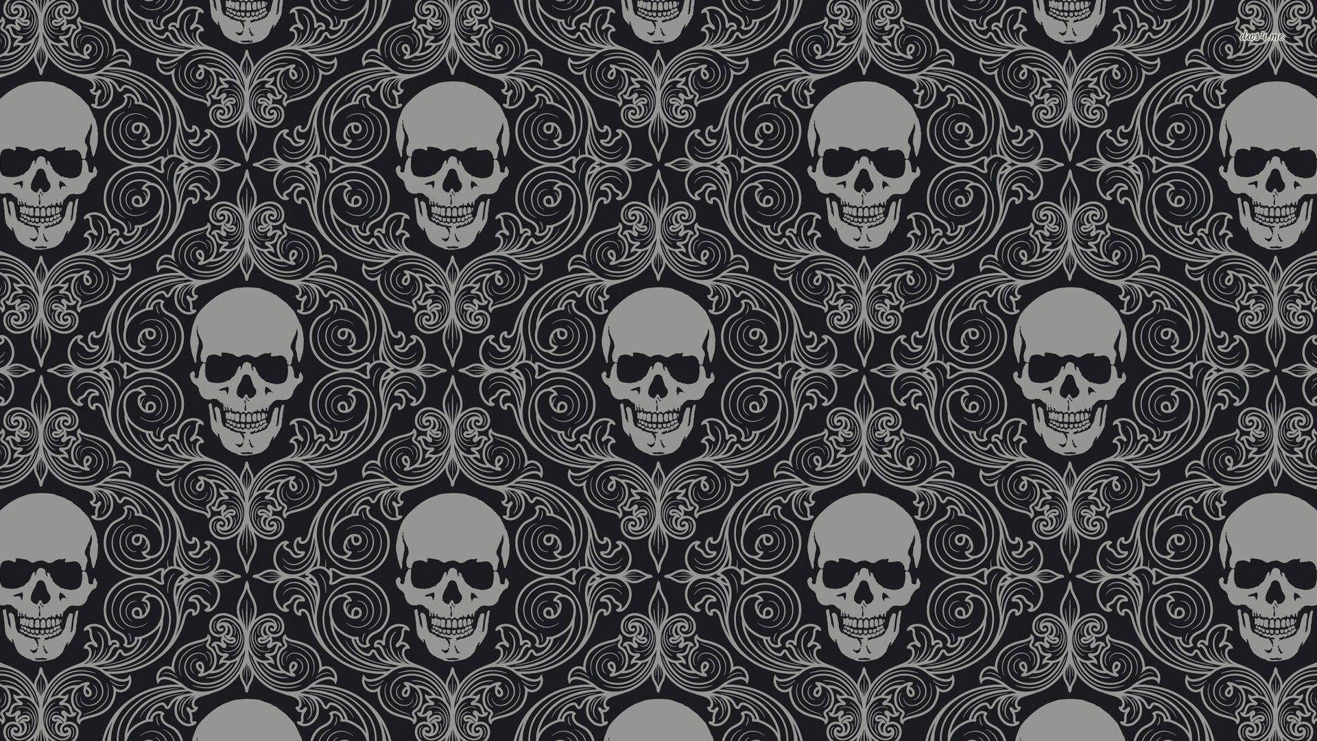 Download Vintage Halloween Skull Pattern Wallpaper